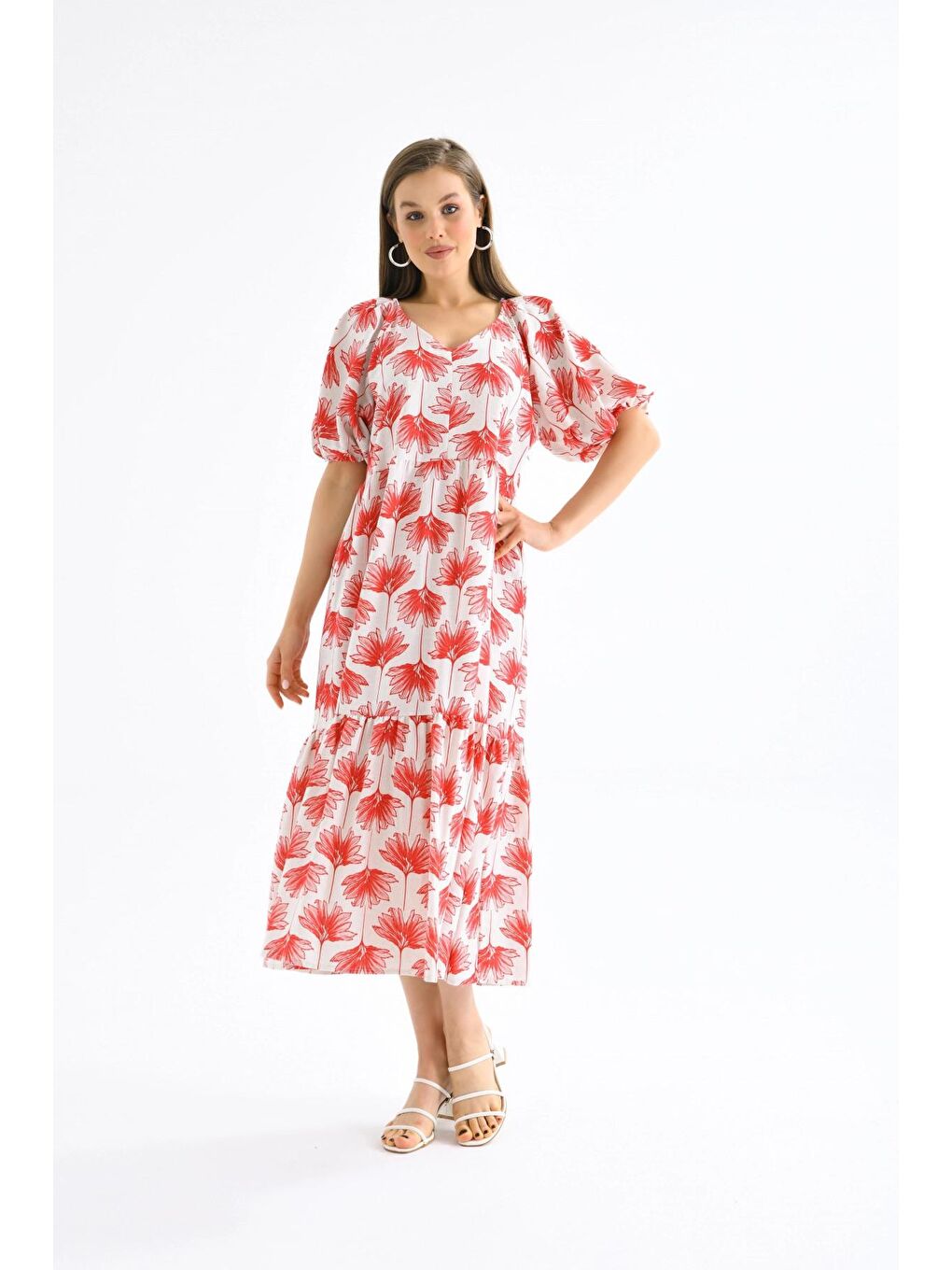 Kırmızı Uzun Boylu Yazlık Elbise