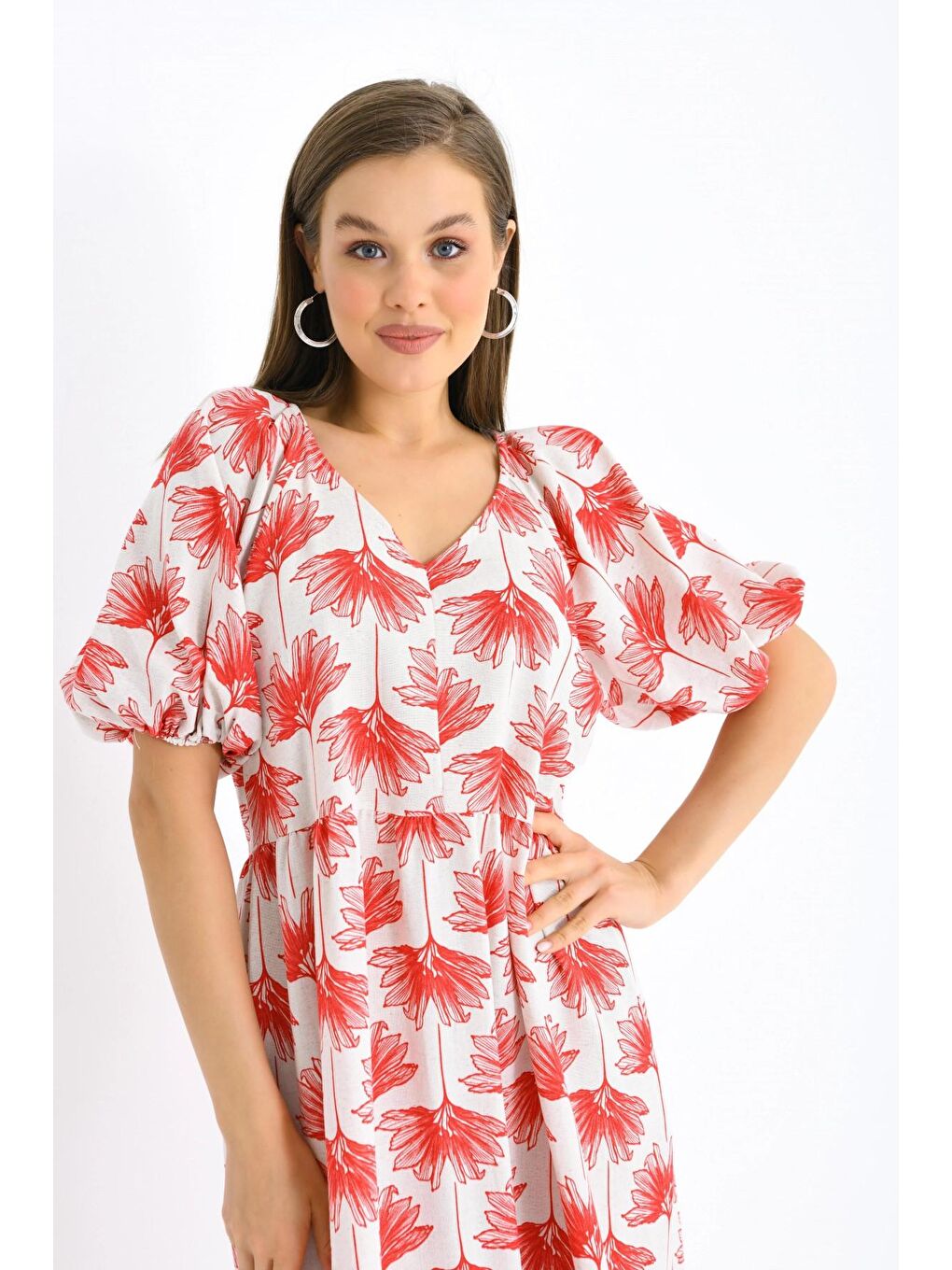 Kırmızı Uzun Boylu Yazlık Elbise-1