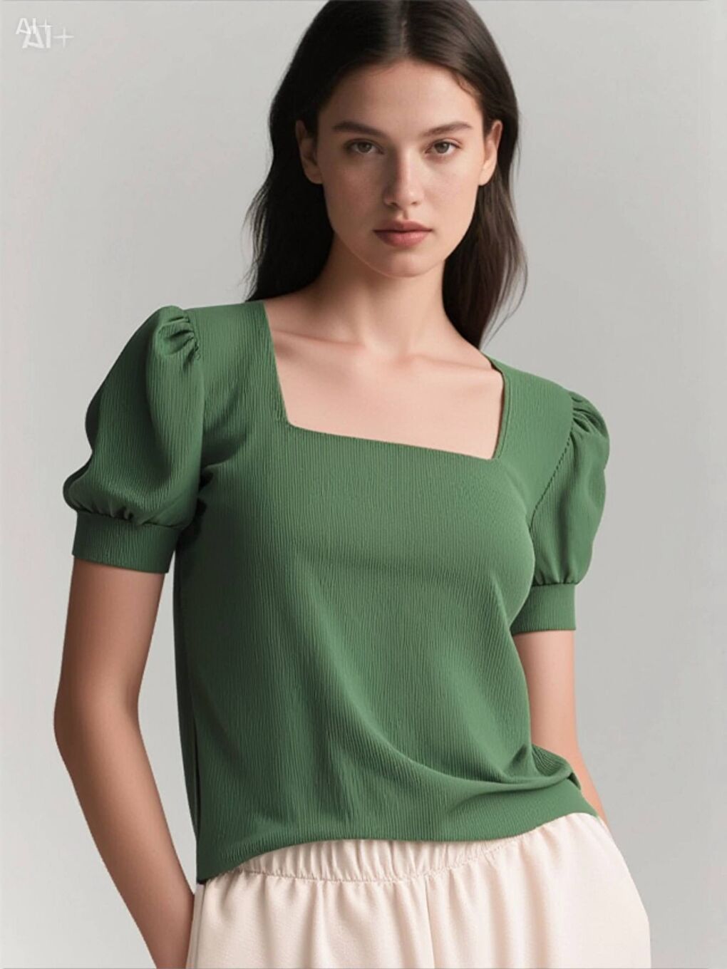 Kadın Zümrüt Yeşil Kare Yaka Örme Bluz HZL22W-BD104091-1