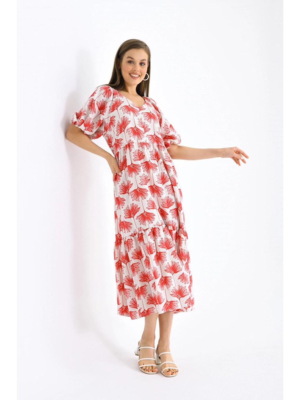 Kırmızı Uzun Boylu Yazlık Elbise-2