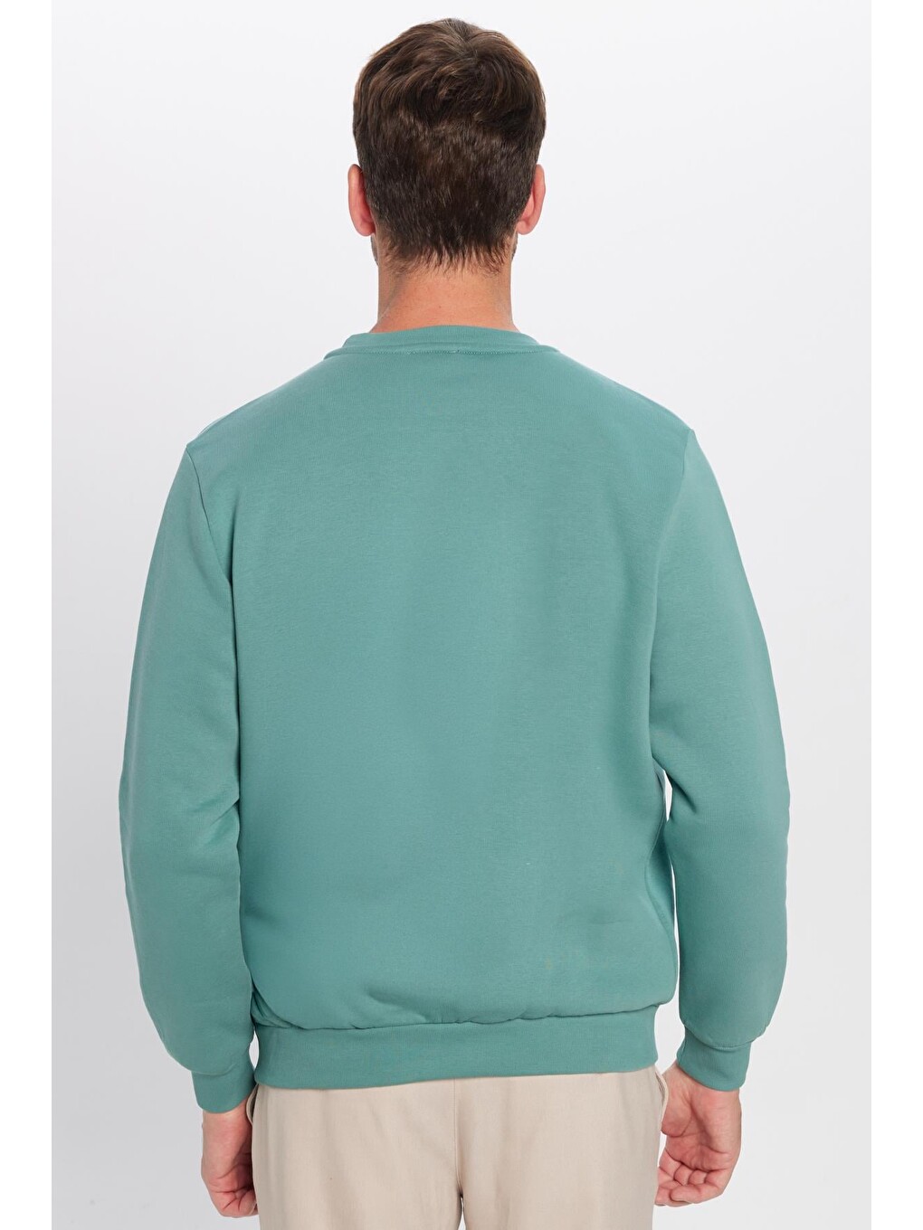 Unisex Relax Fit Rahat Kesim Pamuklu 3 İplik İçi Polarlı Basic Petrol Bisiklet Yaka Sweatshirt-4