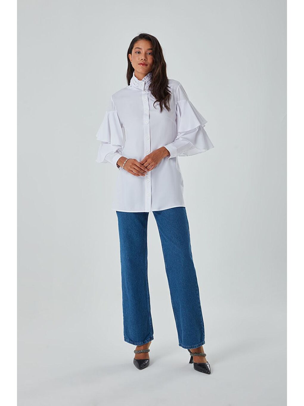 Fırfır Detaylı Beyaz Gömlek-2