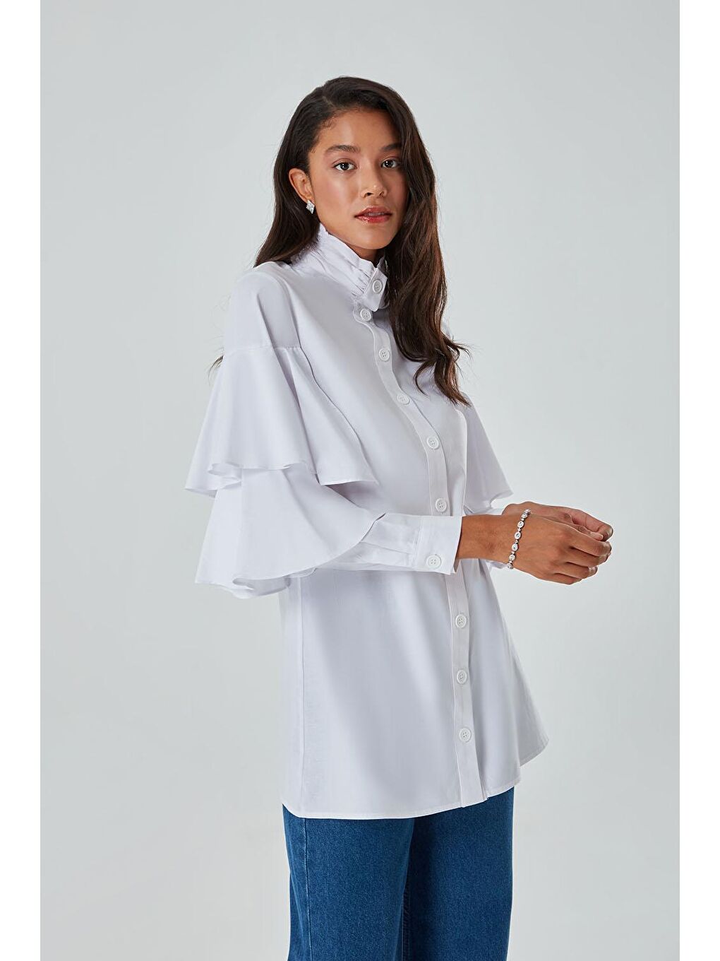 Fırfır Detaylı Beyaz Gömlek-3