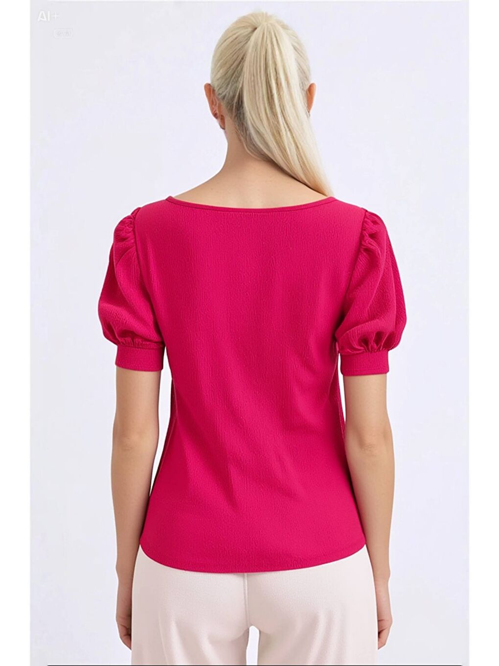 Kadın Fuşya Kare Yaka Örme Bluz HZL22W-BD104091-2