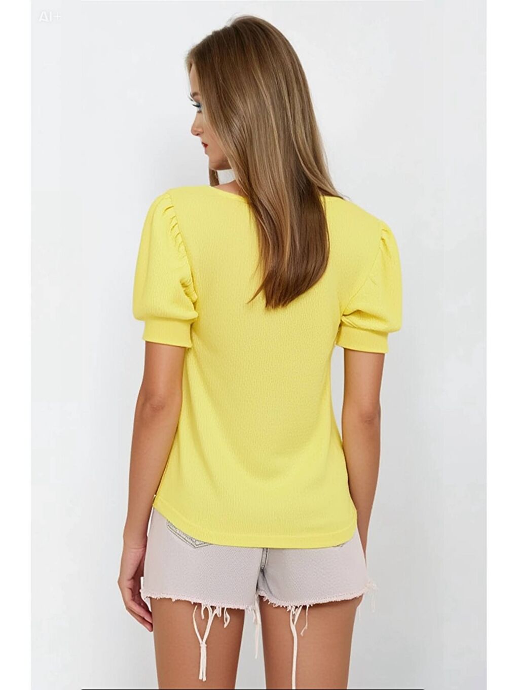 Kadın Sarı Kare Yaka Örme Bluz HZL22W-BD104091-2