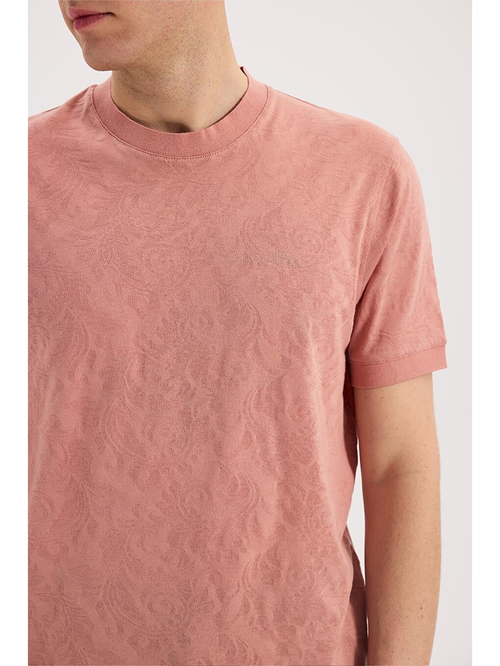 Turuncu Yavru Ağzı Slim Fit Bisiklet Yaka Desenli %100 Pamuk Tişört-2