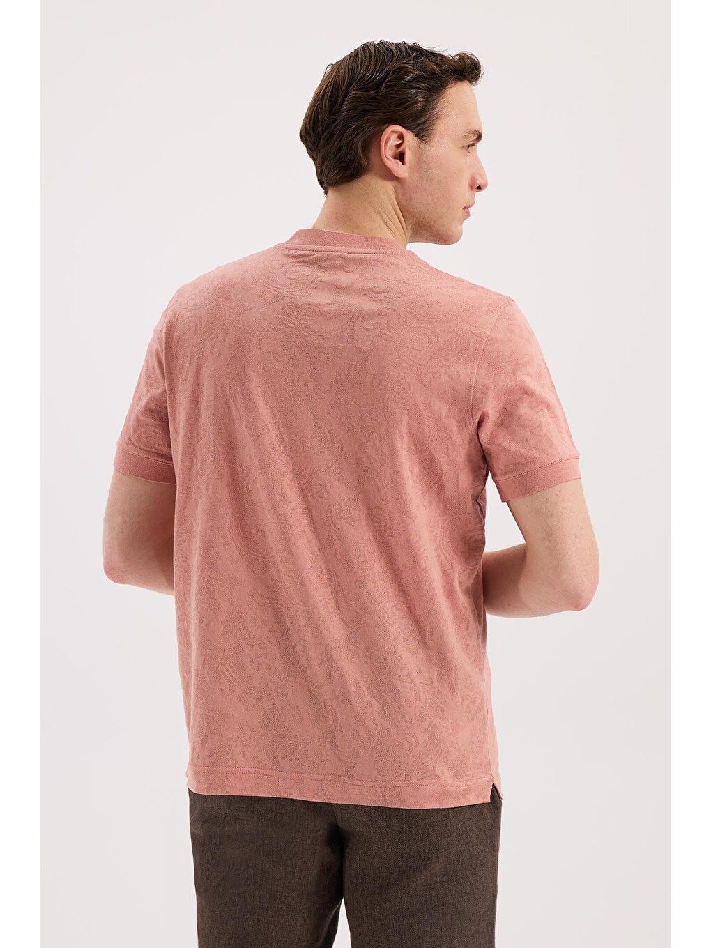 Turuncu Yavru Ağzı Slim Fit Bisiklet Yaka Desenli %100 Pamuk Tişört-3