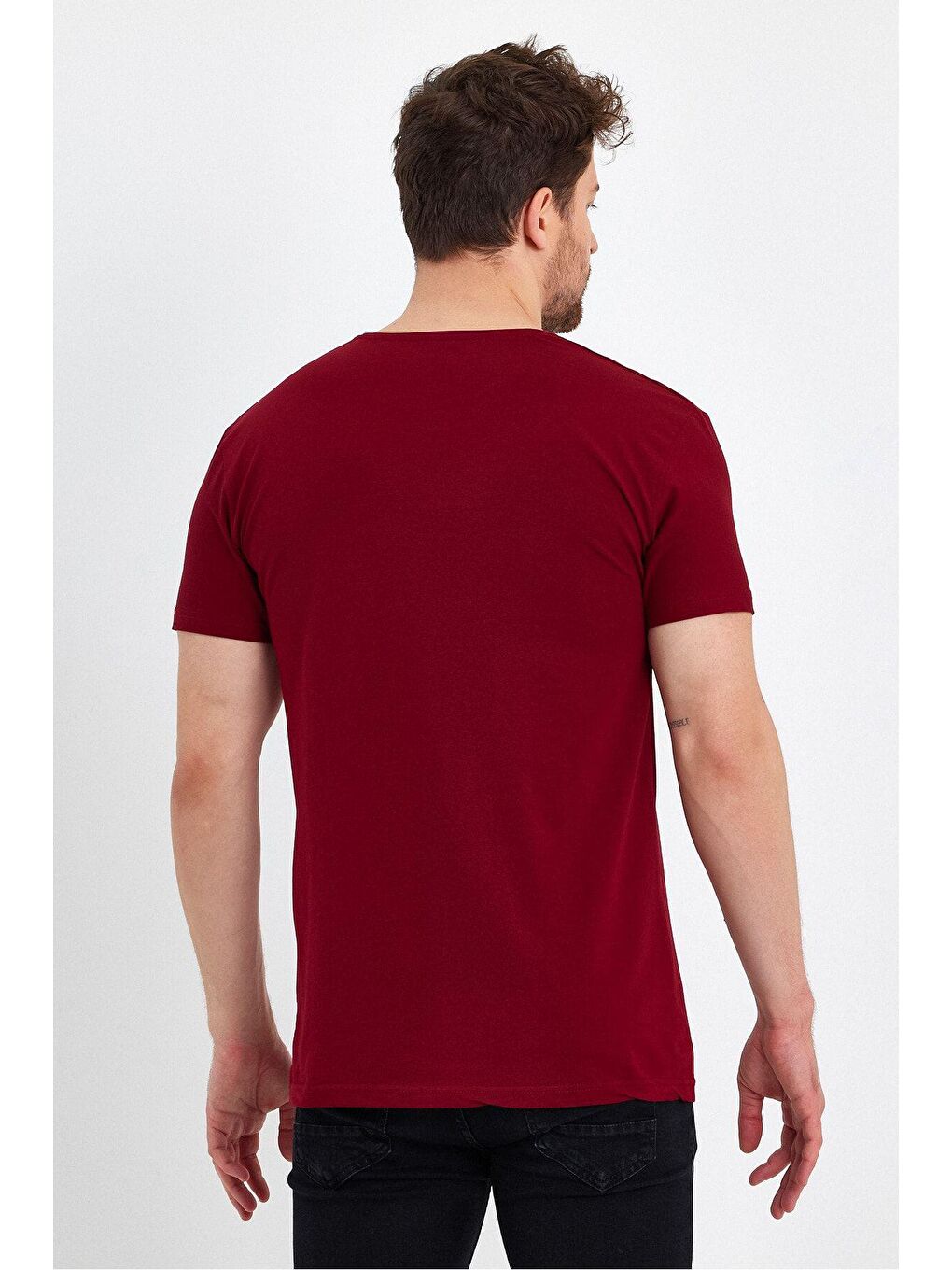 GENIUS STORE Bordo Erkek Bisiklet Yaka Basic Tişört - 3