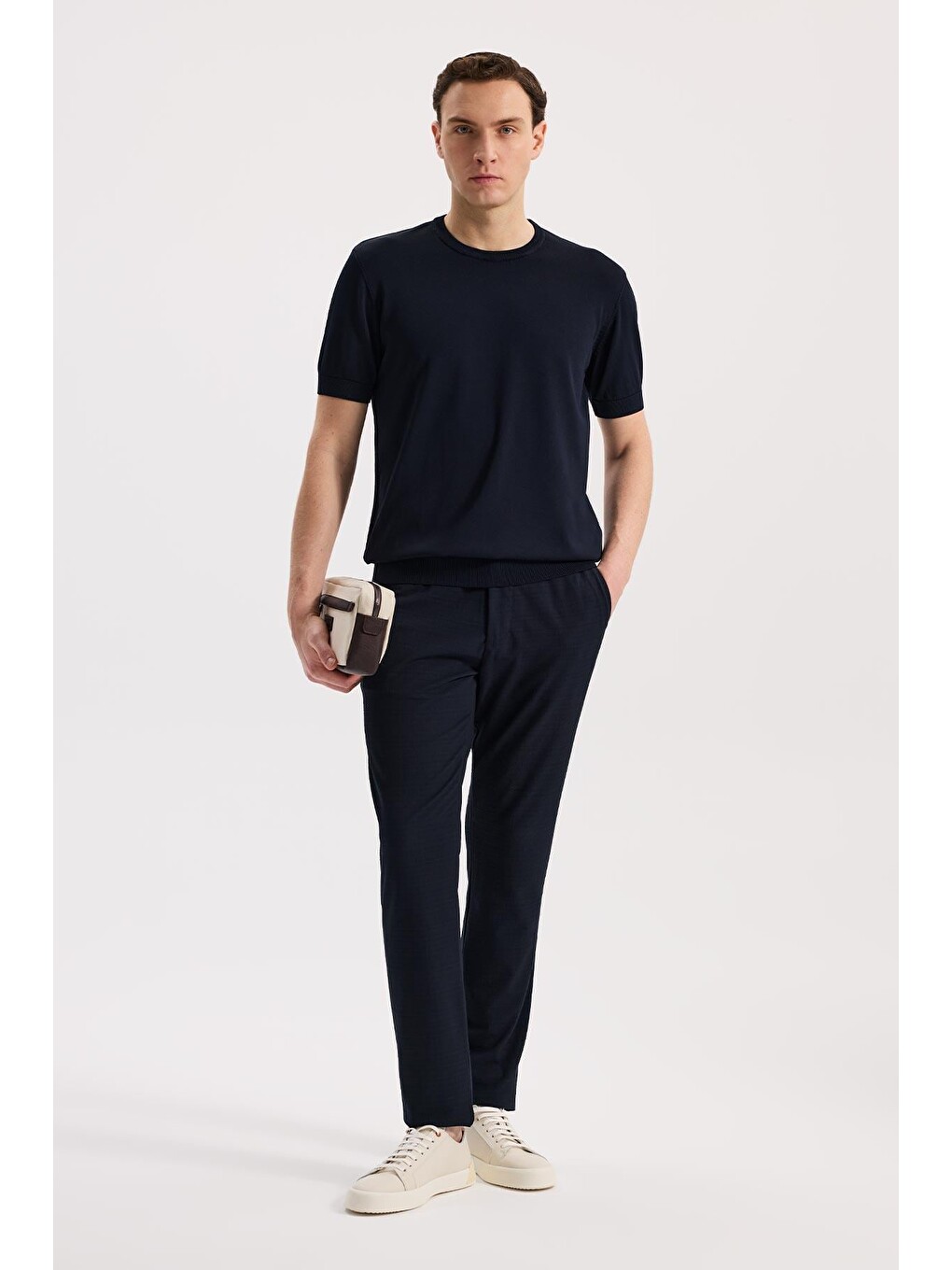 Lacivert Slim Fit Bisiklet Yaka Rayon Tişört-1