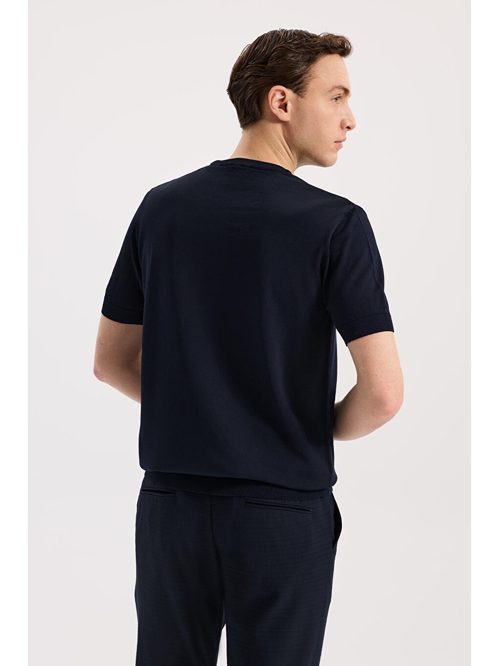 Lacivert Slim Fit Bisiklet Yaka Rayon Tişört-3