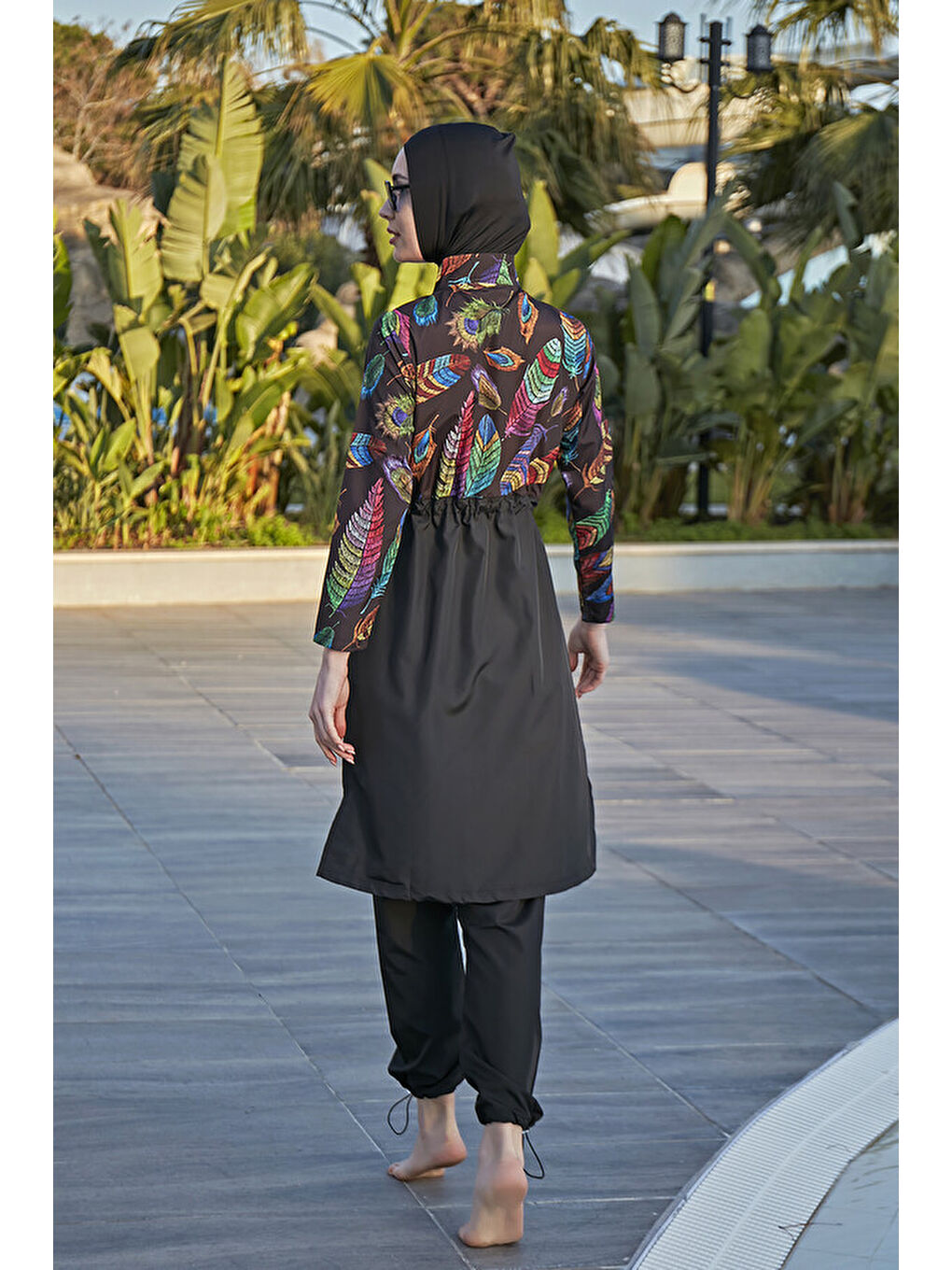 Siyah Paraşüt Tam Kapalı Tesettür Mayo Tüy Yaprak 2113 Funda-2