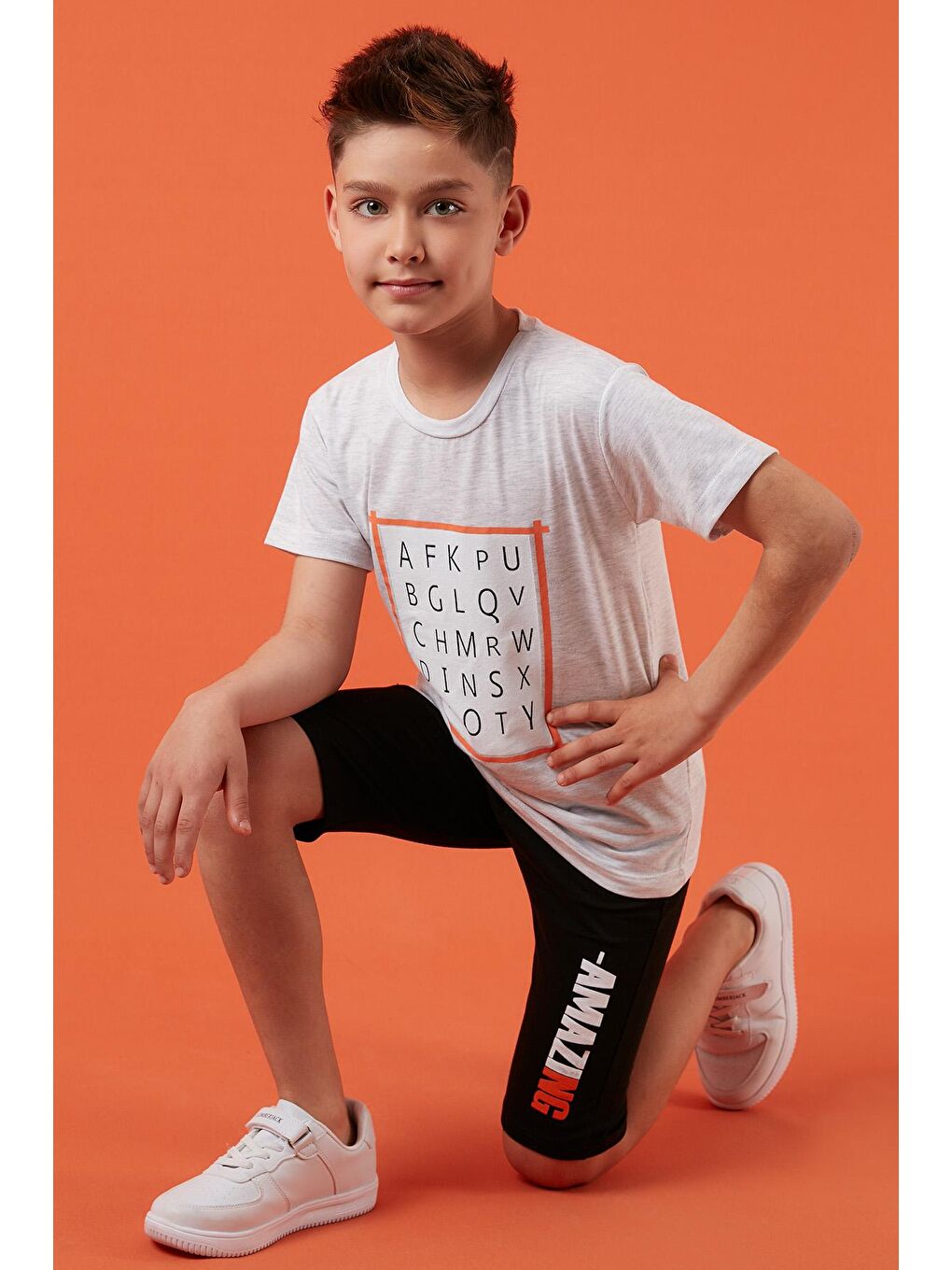 Gri Baskılı Pamuklu Belden Bağlamalı Cepli Şortlu 2'li Takım 6211001-1