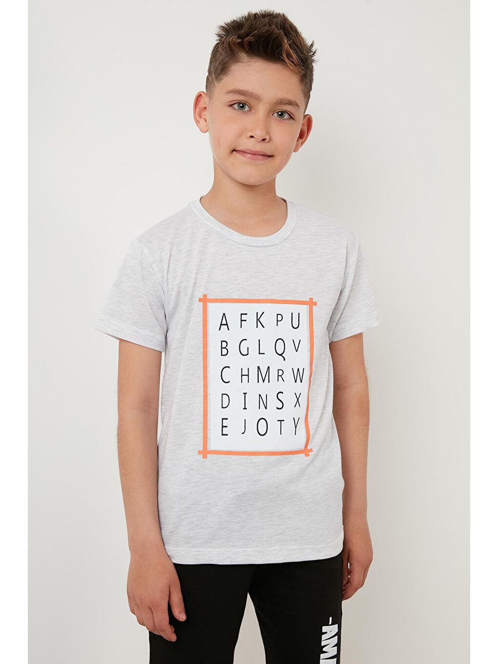 Gri Baskılı Pamuklu Belden Bağlamalı Cepli Şortlu 2'li Takım 6211001-2