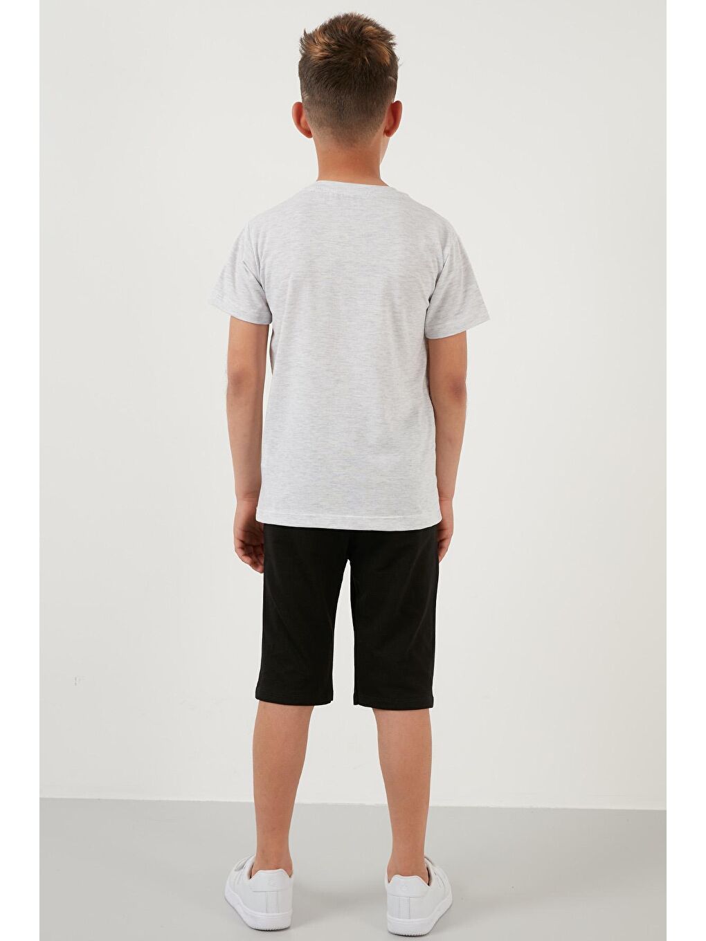 Gri Baskılı Pamuklu Belden Bağlamalı Cepli Şortlu 2'li Takım 6211001-4