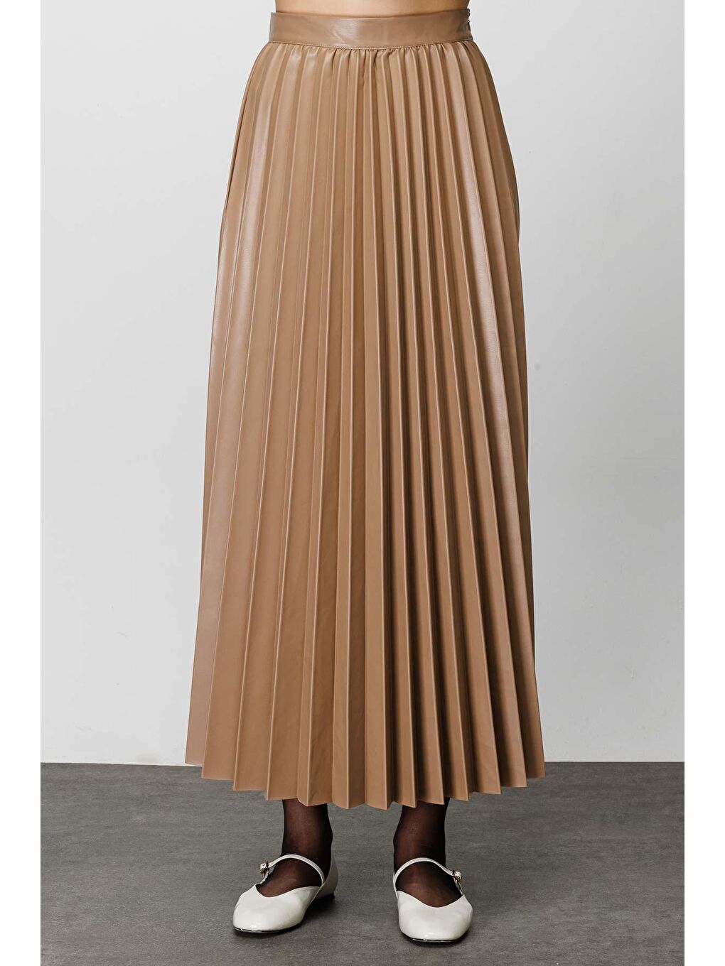 Bej Kemerli Deri Piliseli Etek - Vizon-2