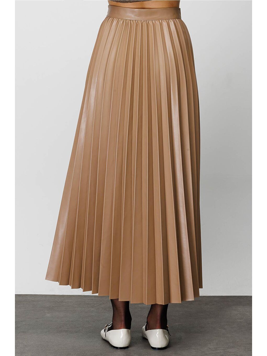 Bej Kemerli Deri Piliseli Etek - Vizon-4