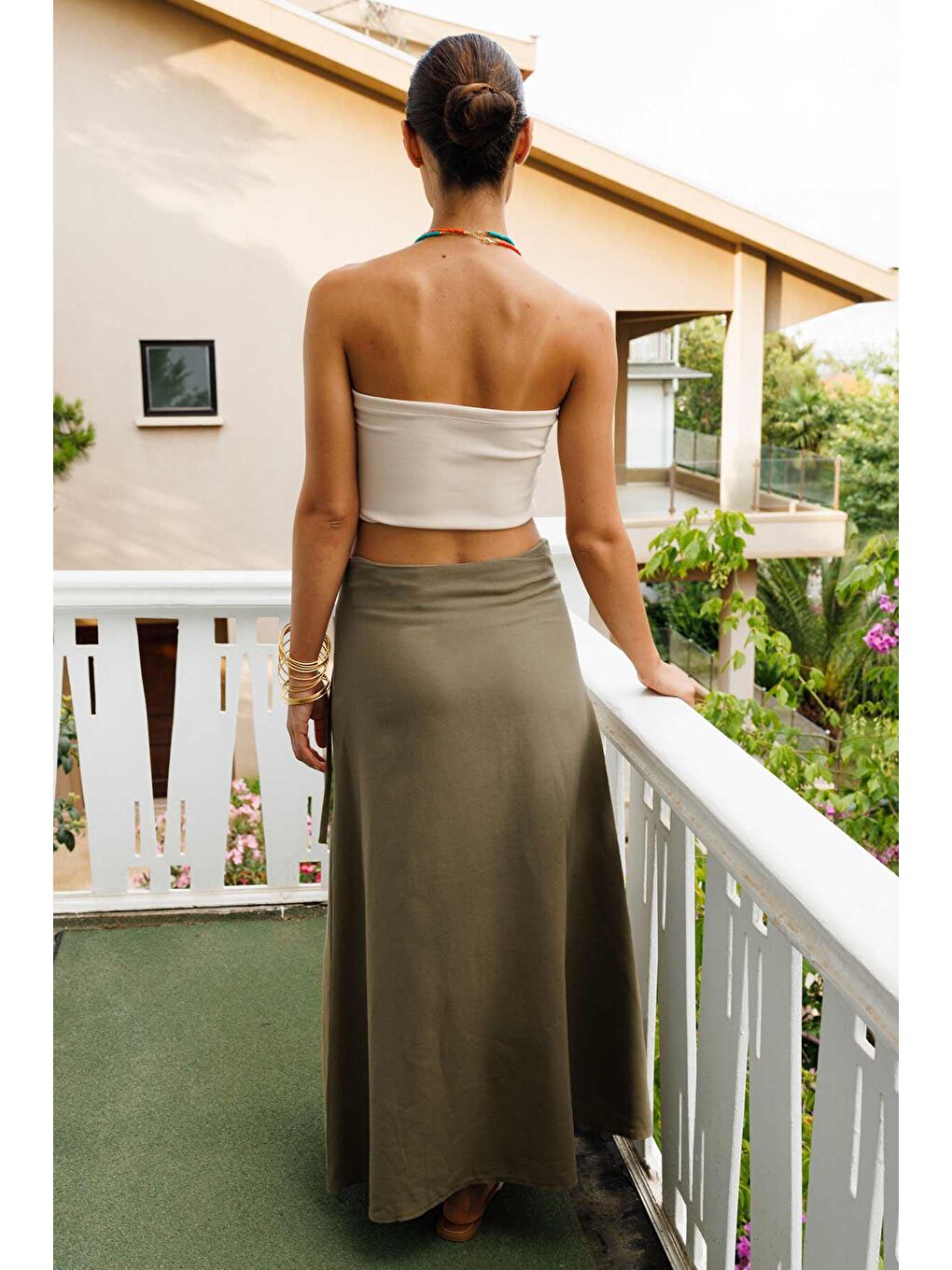 D Toka Aksesuarlı Haki Etek-2