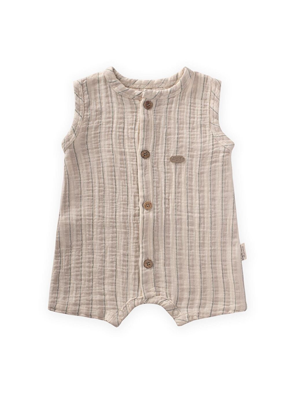 Çizgili Müslin Tulum 0-3 Yaş Bej Çizgili