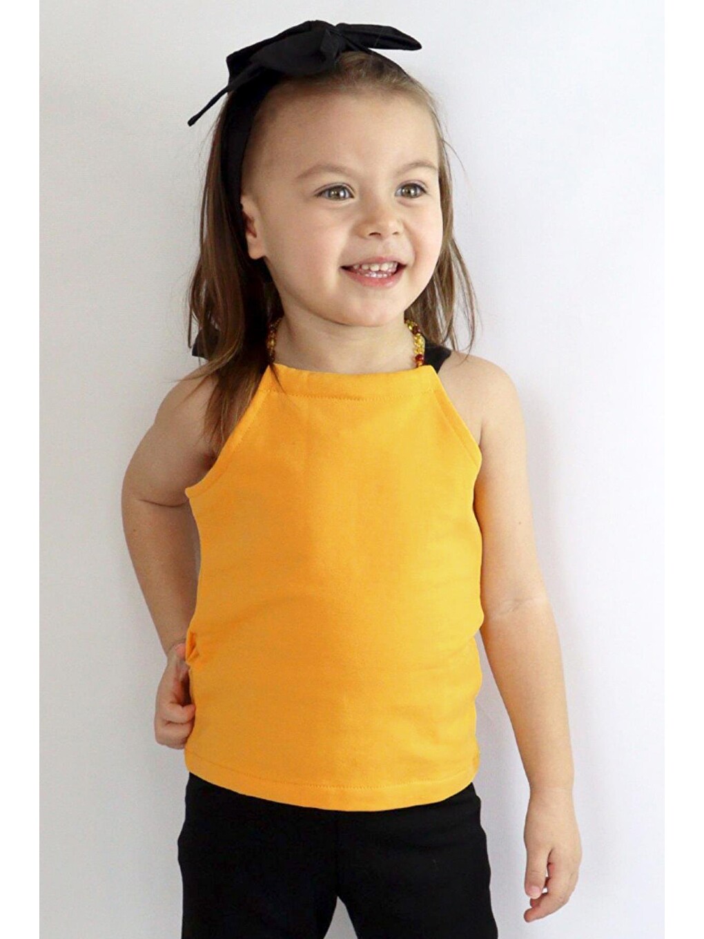 Sarı Kız Bebek Hardal Violet Halter Yaka Kolsuz Body Fiyonk Bandanalı Takım-2