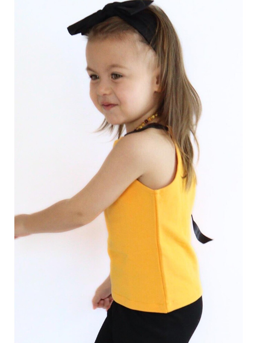 Sarı Kız Bebek Hardal Violet Halter Yaka Kolsuz Body Fiyonk Bandanalı Takım-5
