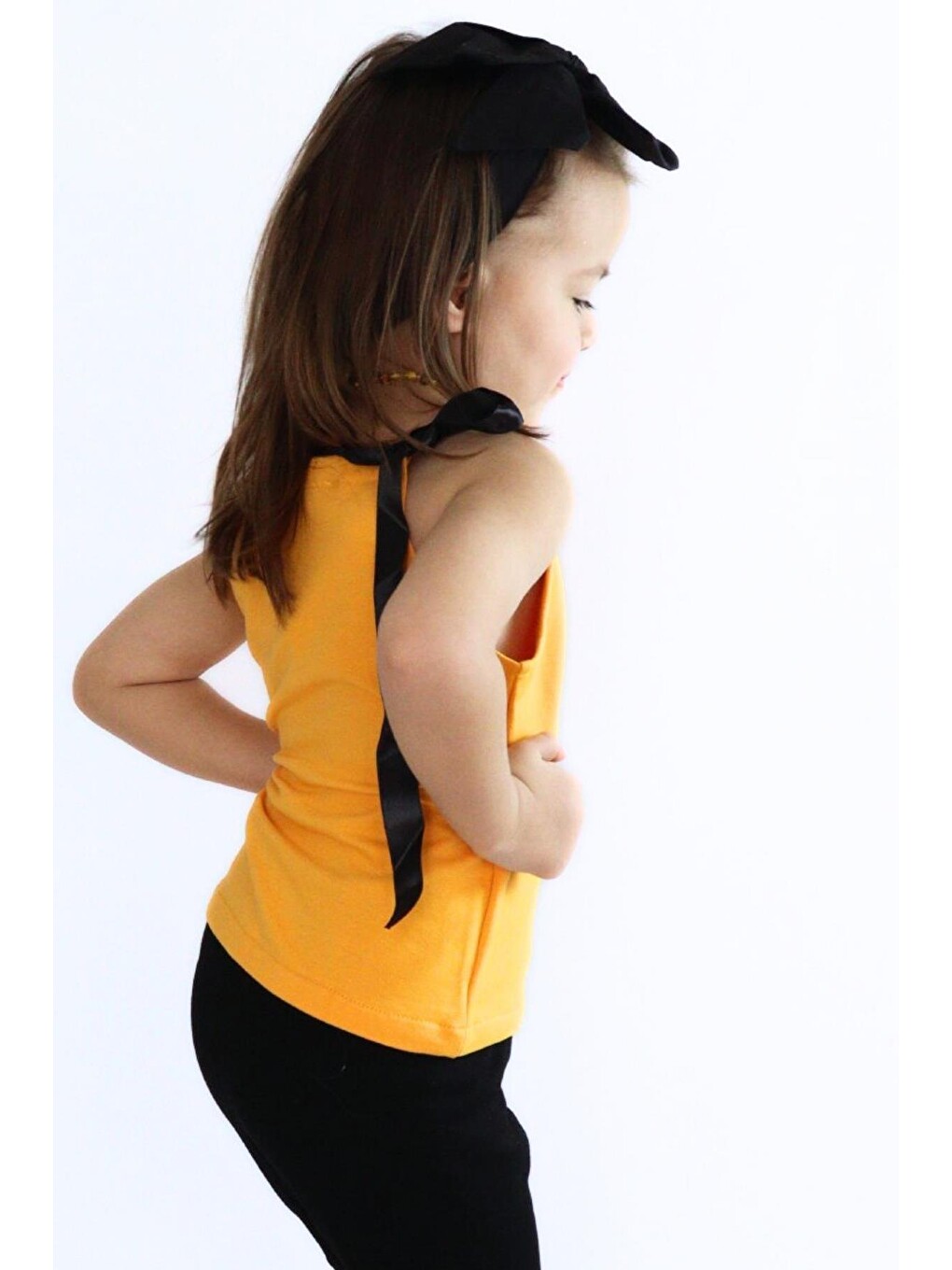 Sarı Kız Bebek Hardal Violet Halter Yaka Kolsuz Body Fiyonk Bandanalı Takım-6