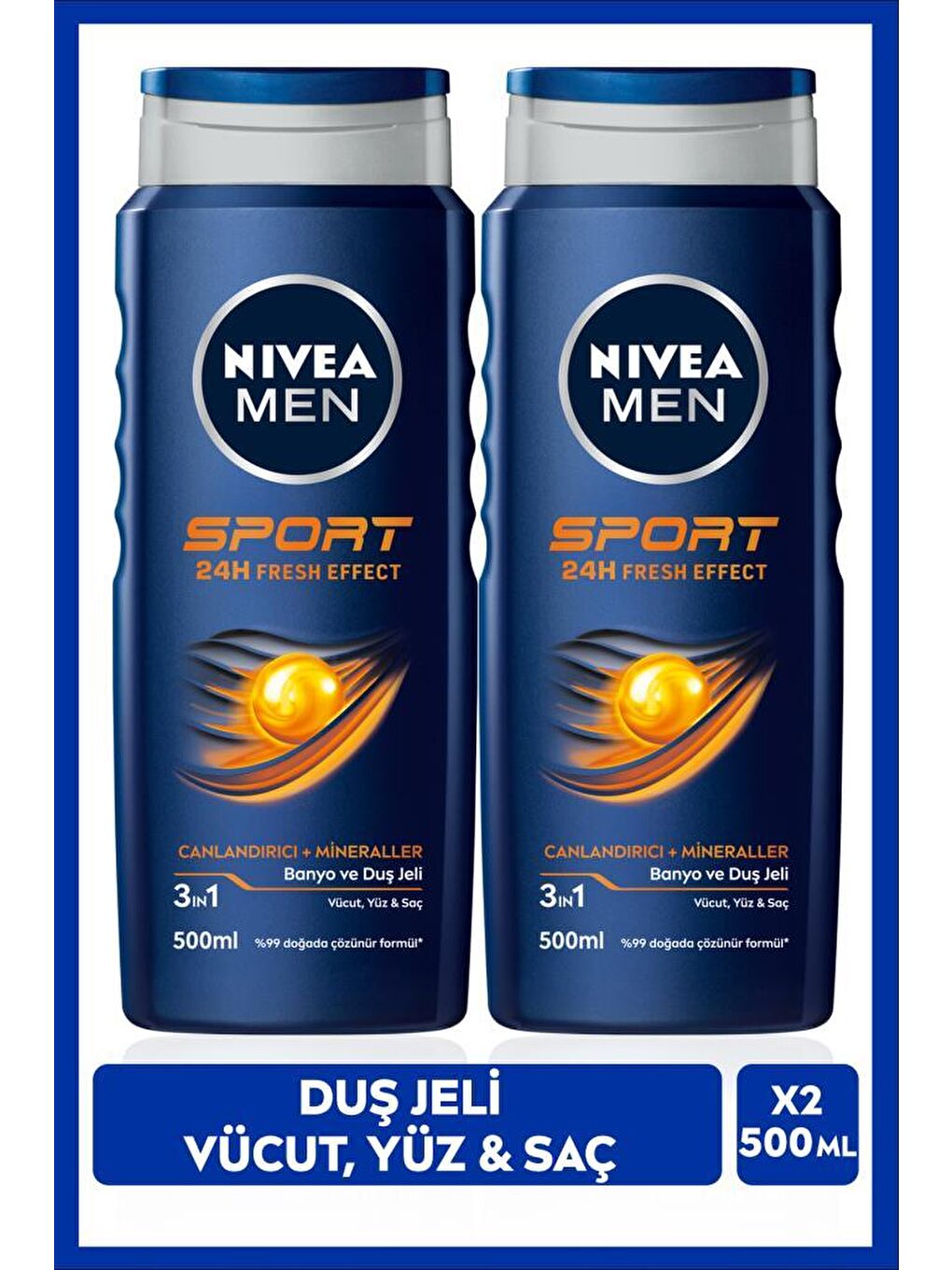 NIVEA Men Duş Jeli Sport, Vücut, Yüz Ve Saç 500 ml x2 Adet, Saç Şampuanı