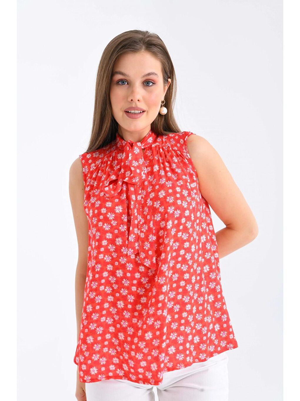 Kolsuz Kırmızı Renk Kadın Bluz-2