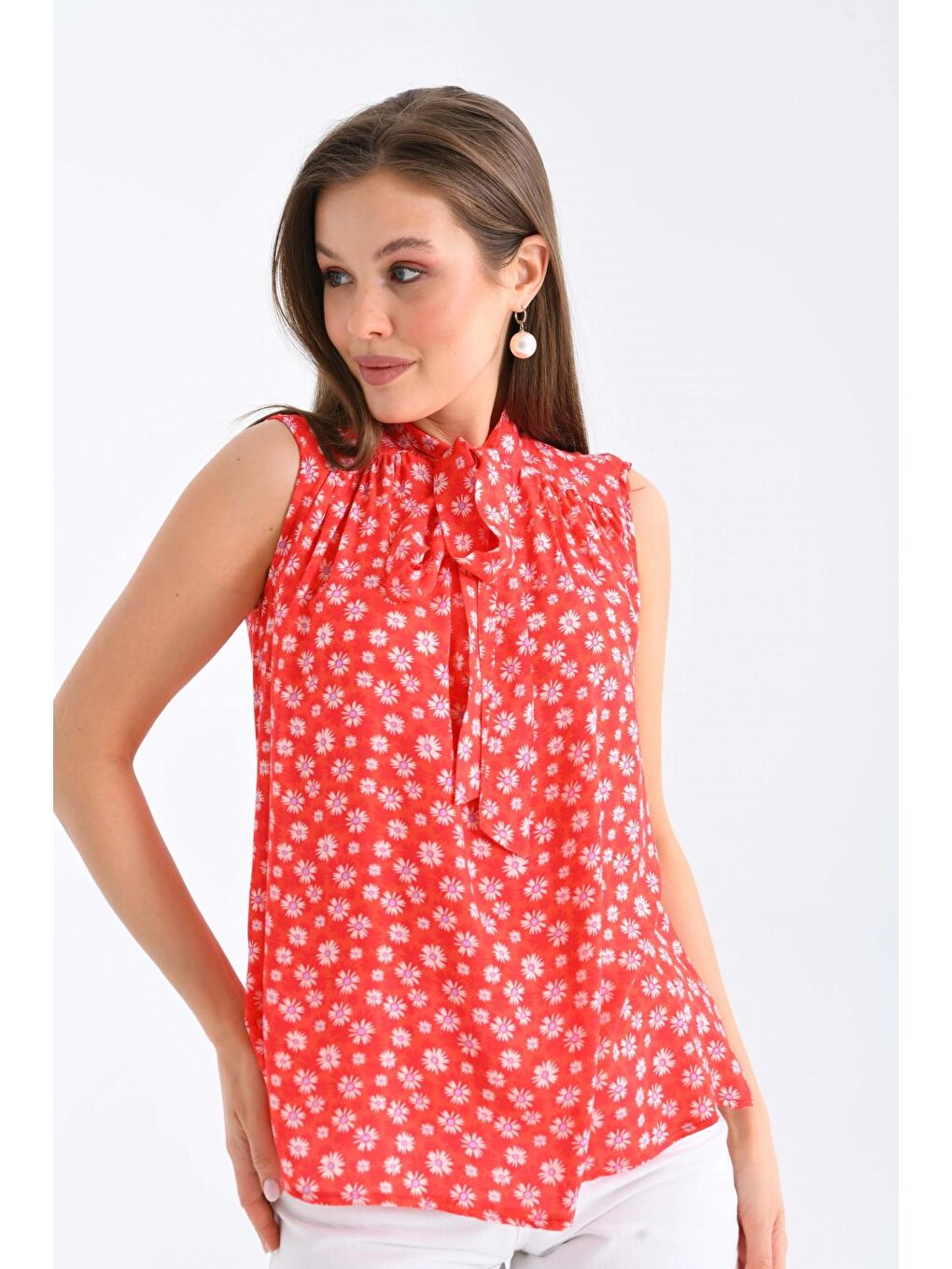 Kolsuz Kırmızı Renk Kadın Bluz-3