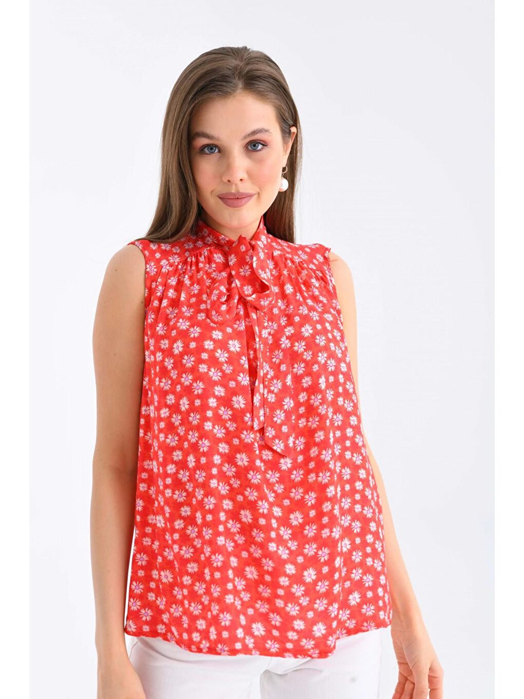 Kolsuz Kırmızı Renk Kadın Bluz-4