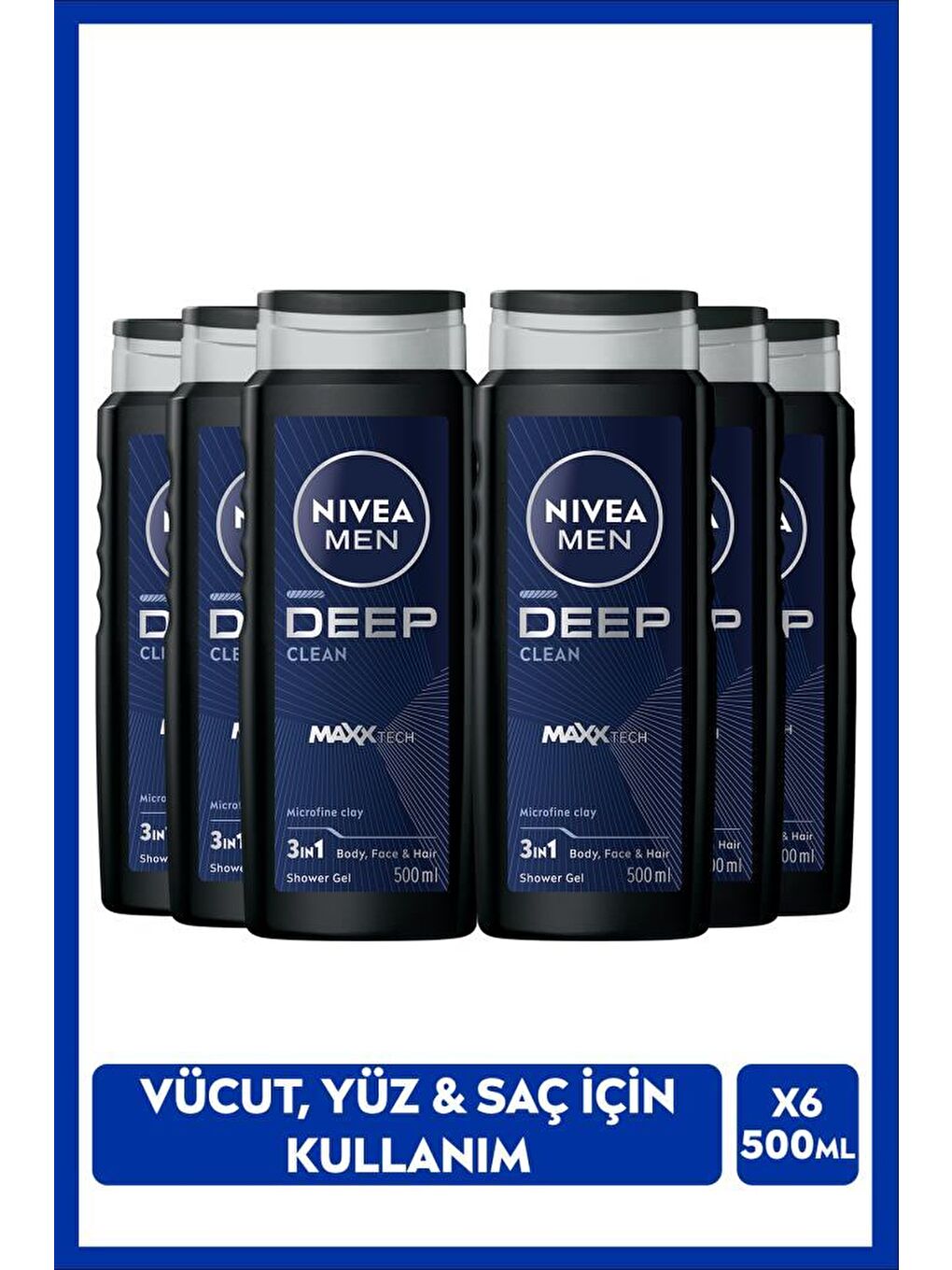 MEN Erkek Deep Dimension Banyo Ve Duş Jeli 500ml, 3'ü1 Arada Komple Bakım, Vücut Saç Ve Yüz, X6 Adet