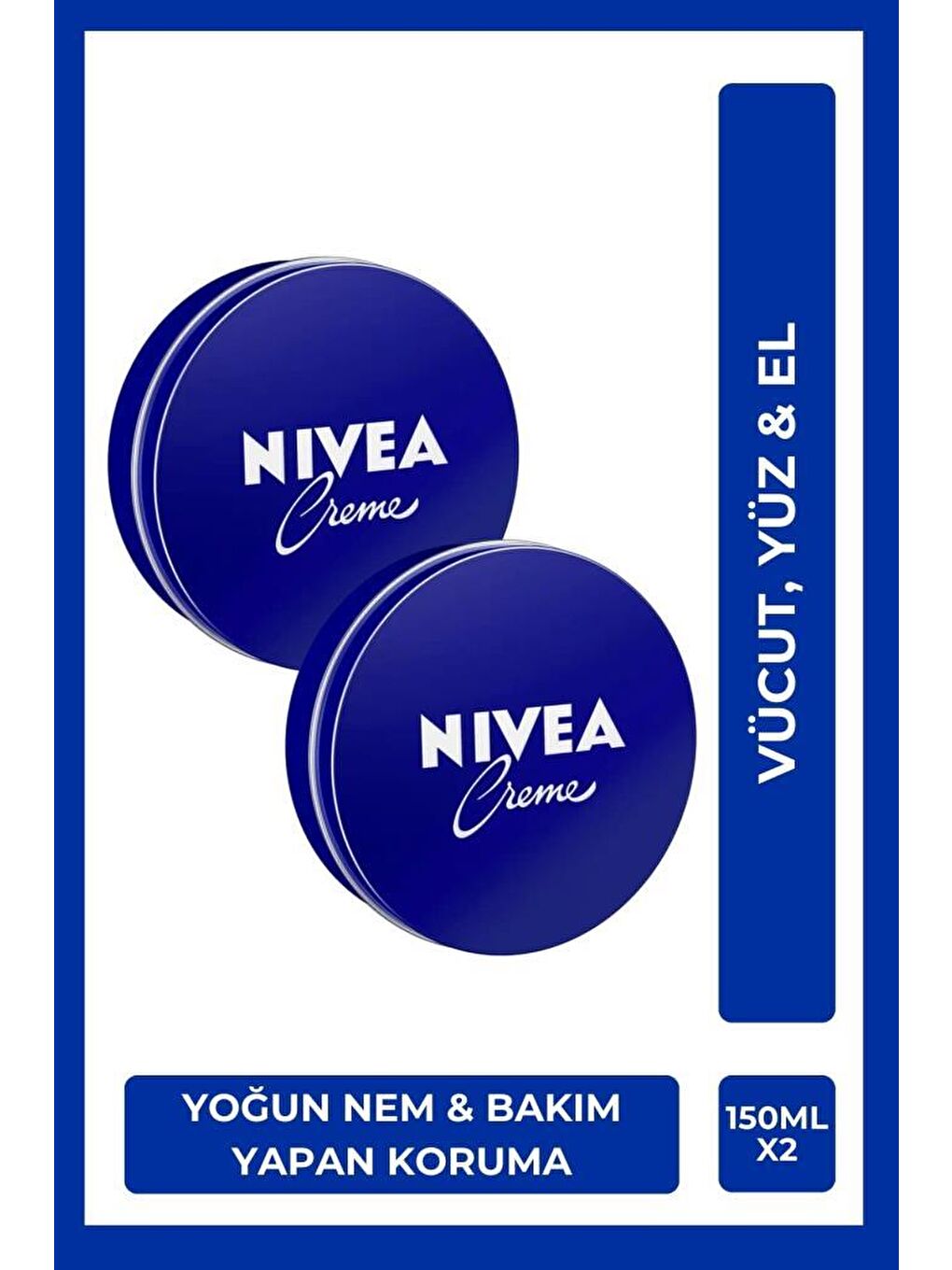 NIVEA Creme 150 ml, Bakım Yapan Koruma, Tüm Ciltler Için Ne mlendirici Krem, El & Yüz & Vücut x2 Adet