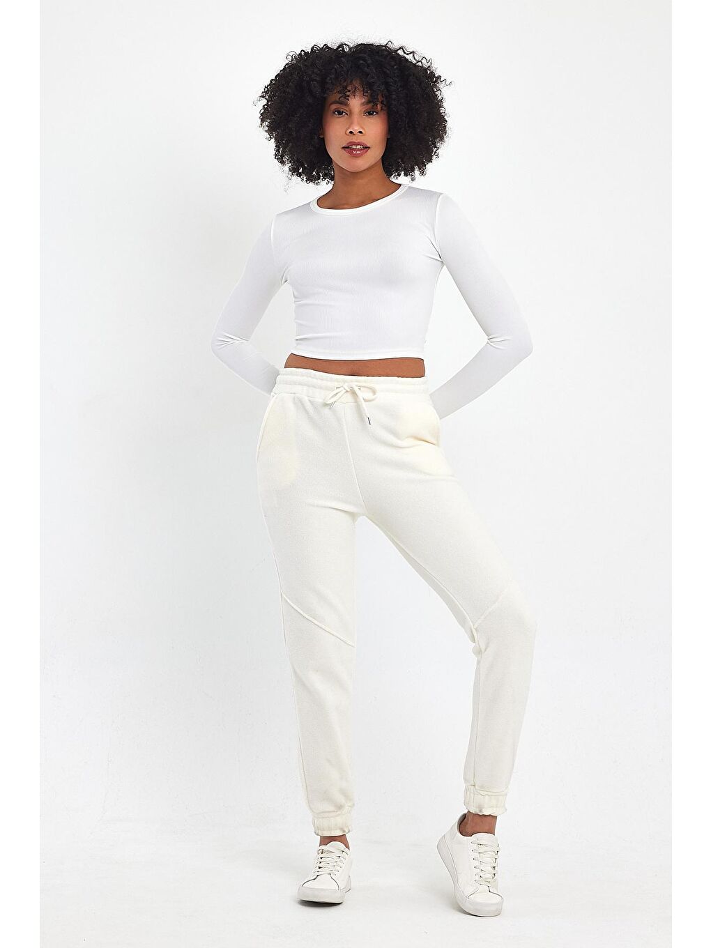 Ekru Kadın Rahat Kalıp Softech Polar Sweat Eşofman Altı SPR24EA97