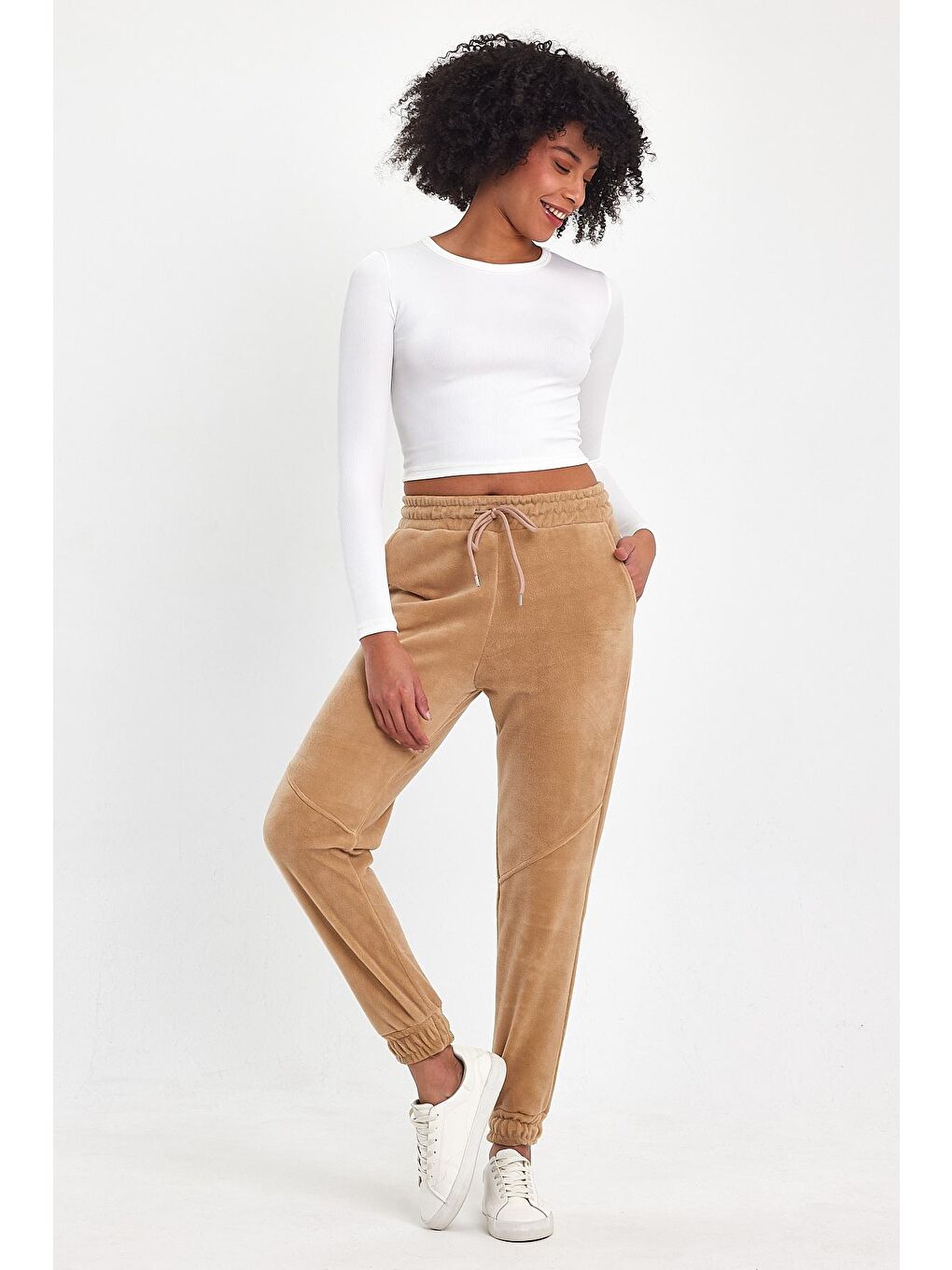 Bej Kadın Rahat Kalıp Softech Polar Sweat Eşofman Altı SPR24EA97-2