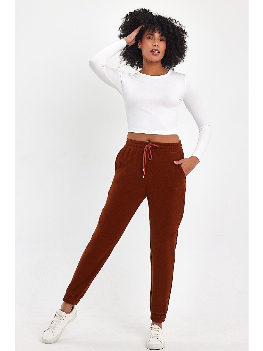 Kahverengi Kadın Rahat Kalıp Softech Polar Sweat Eşofman Altı SPR24EA97-2