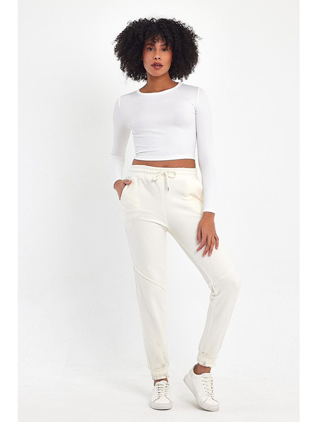 Ekru Kadın Rahat Kalıp Softech Polar Sweat Eşofman Altı SPR24EA97-2