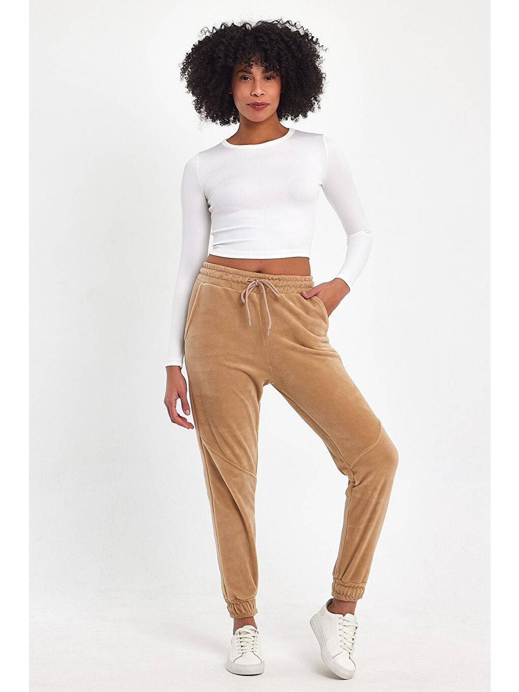 Bej Kadın Rahat Kalıp Softech Polar Sweat Eşofman Altı SPR24EA97-4