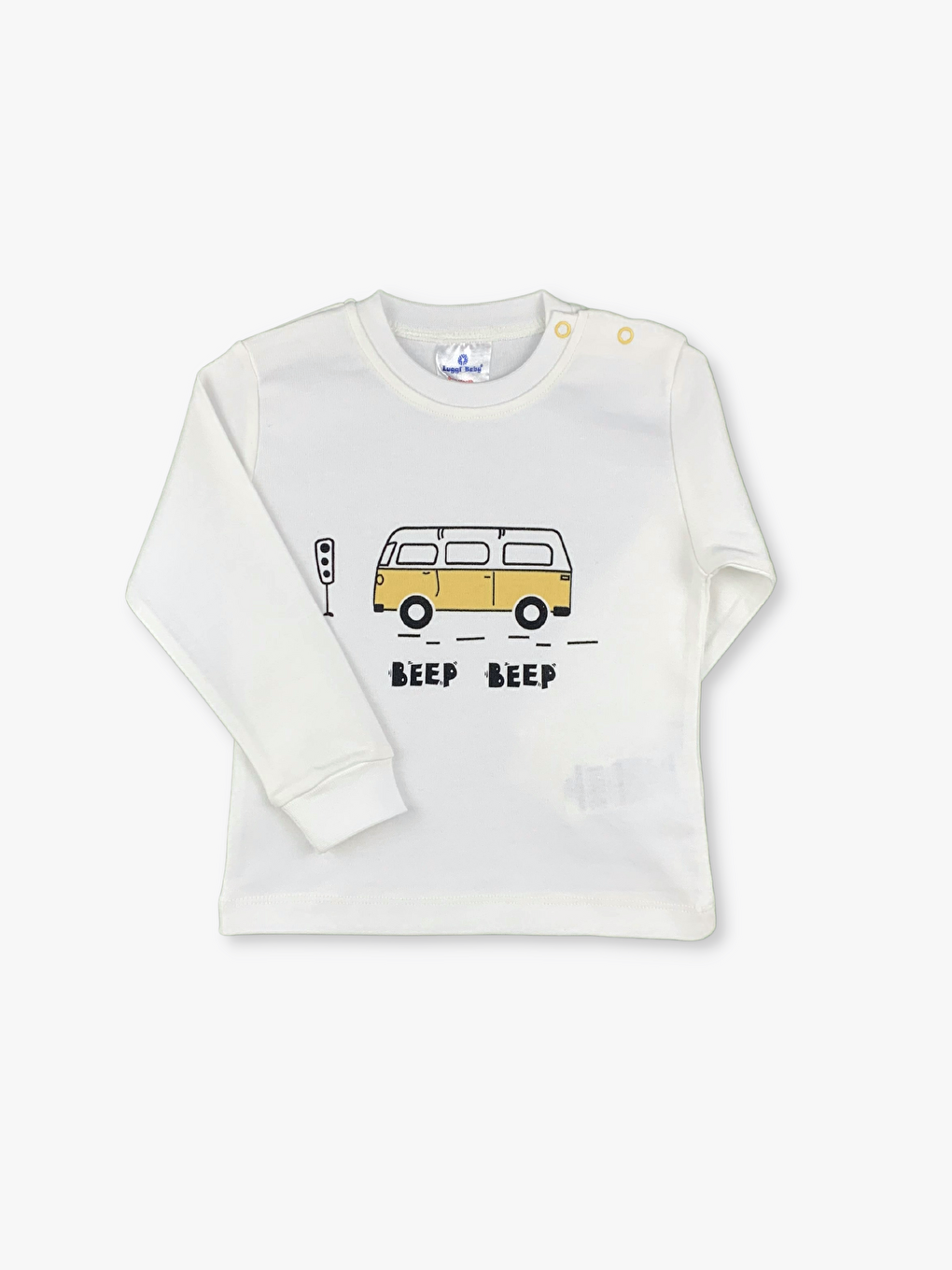 Ekru Bisiklet Yaka Uzun Kollu Erkek Bebek Pijama Takımı-1