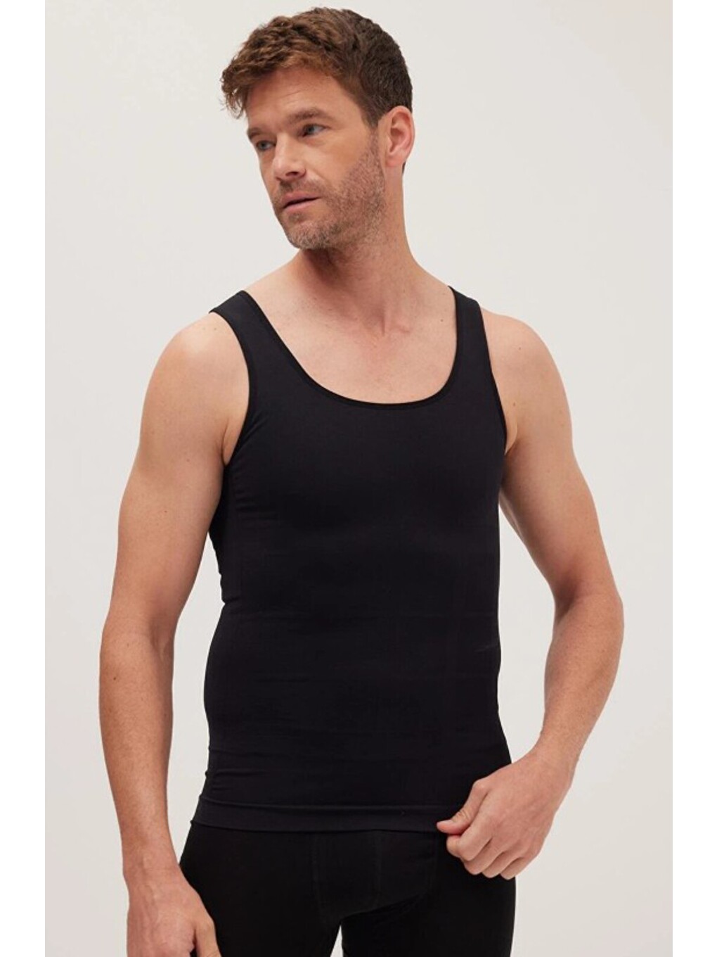 Erkek Süper Slim Fit Extra Dar Kesim Lastikli siyah Atlet Korse