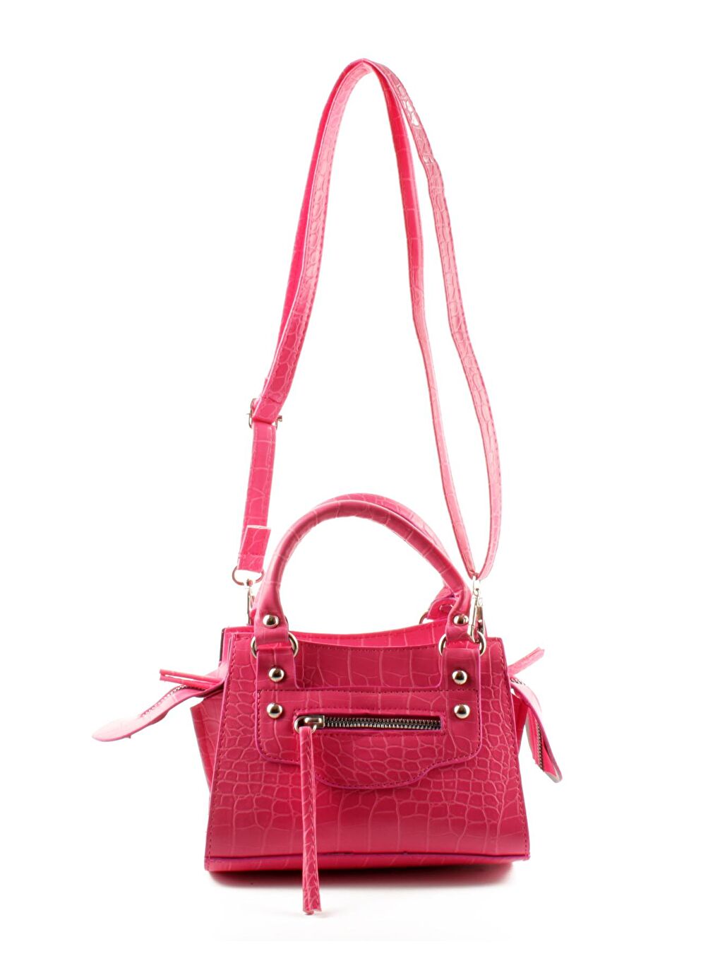Fuşya Kadın Timsah Desen Deri Görünümlü El ve Omuz Abiye Çanta (10765)-2