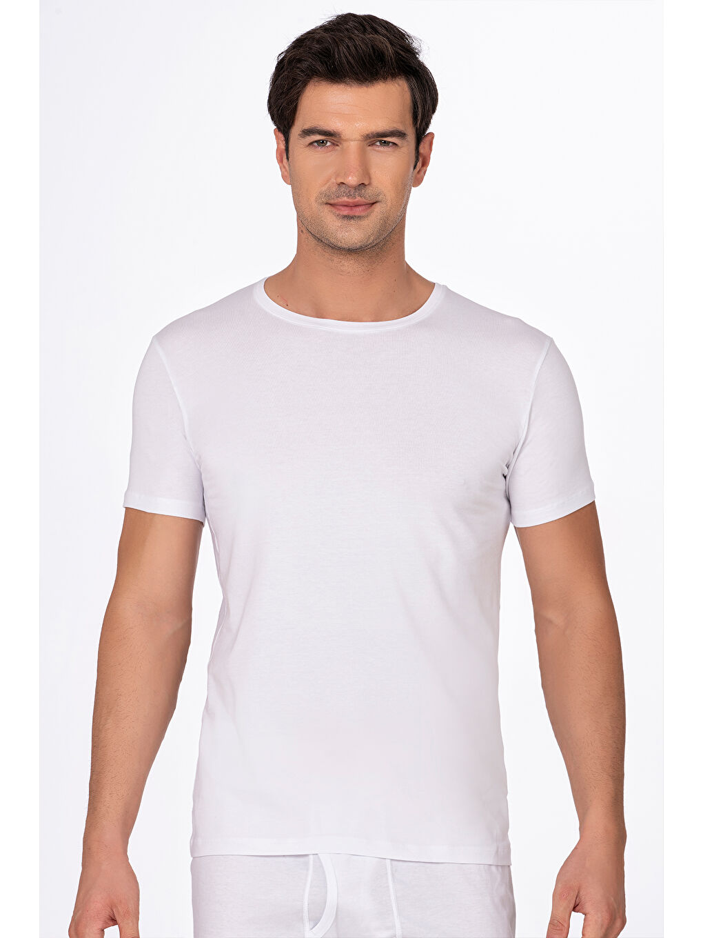 Beyaz Erkek Yuvarlak Simit Yaka Pamuklu Modal Tişört Fanila