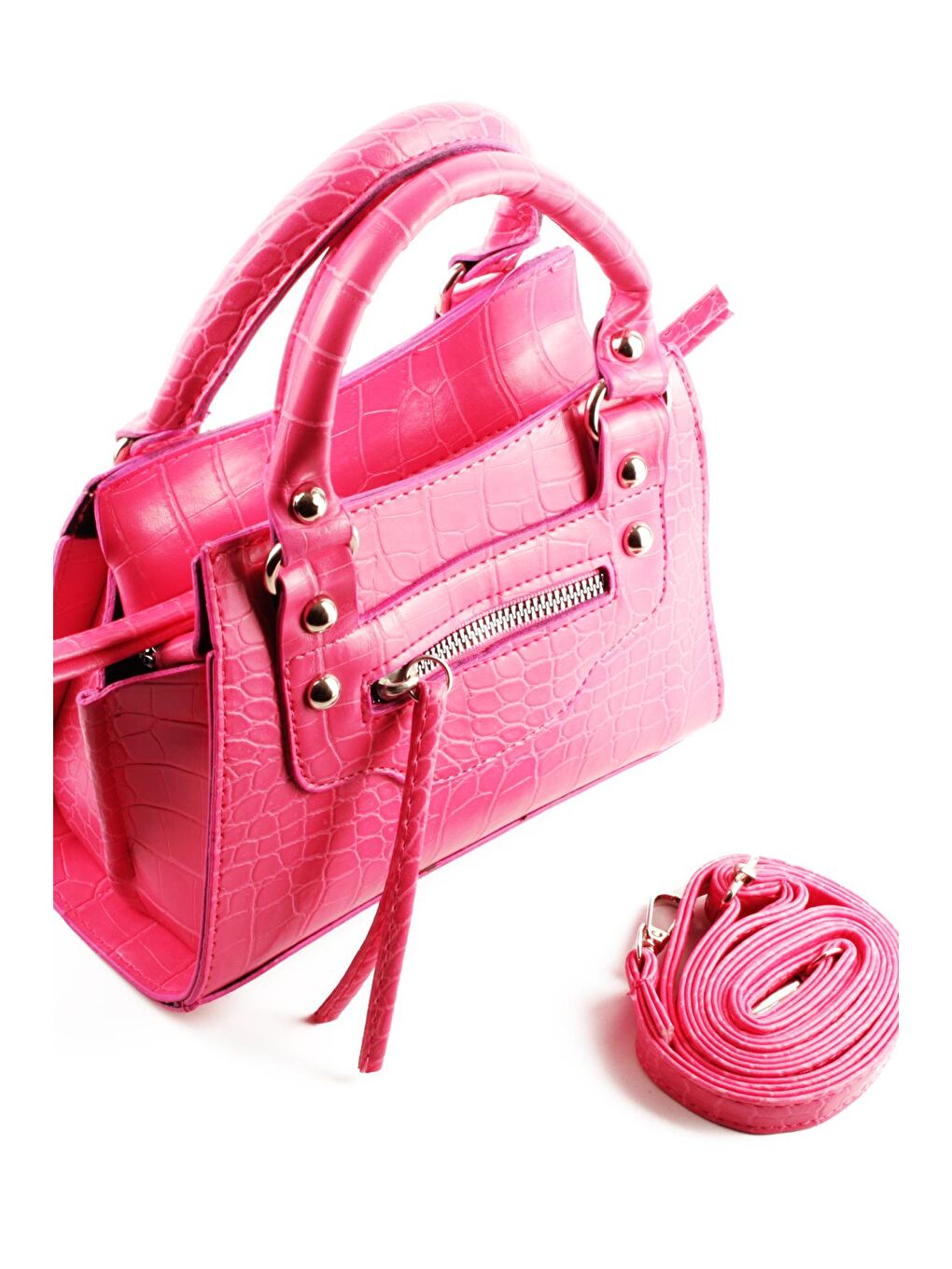 Fuşya Kadın Timsah Desen Deri Görünümlü El ve Omuz Abiye Çanta (10765)-4