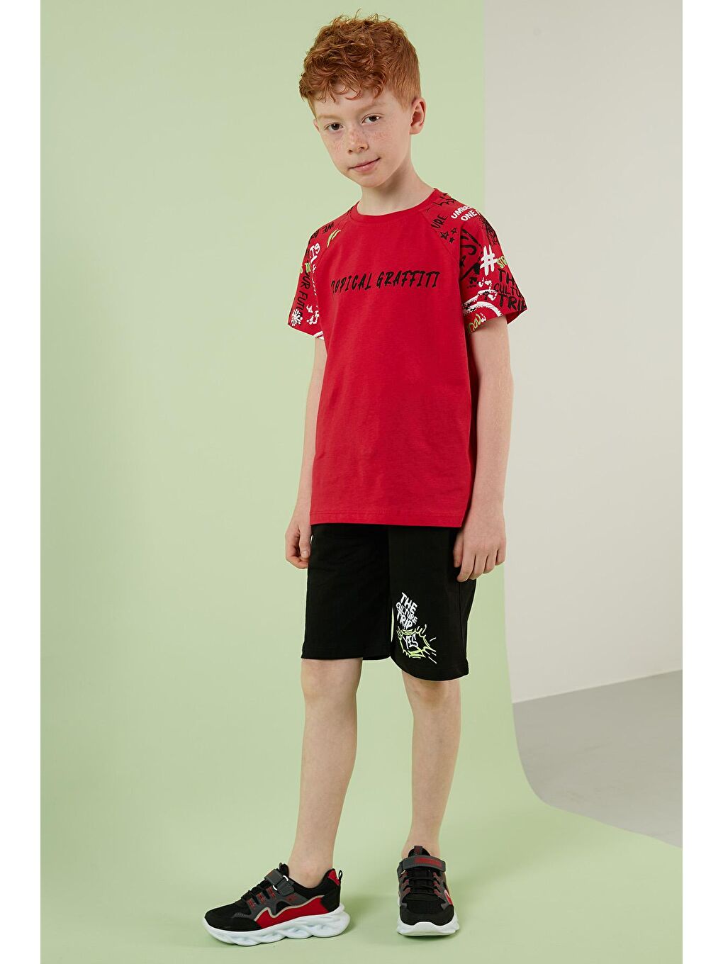 Kırmızı % 100 Pamuk Baskılı Cepli Şortlu 2'li Takım 6189359