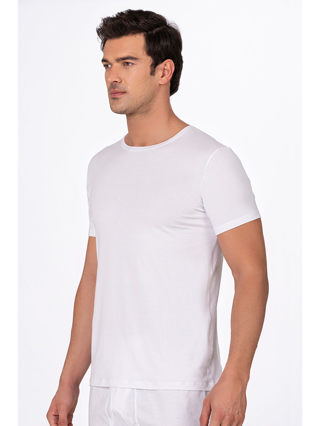 Beyaz Erkek Yuvarlak Simit Yaka Pamuklu Modal Tişört Fanila-1