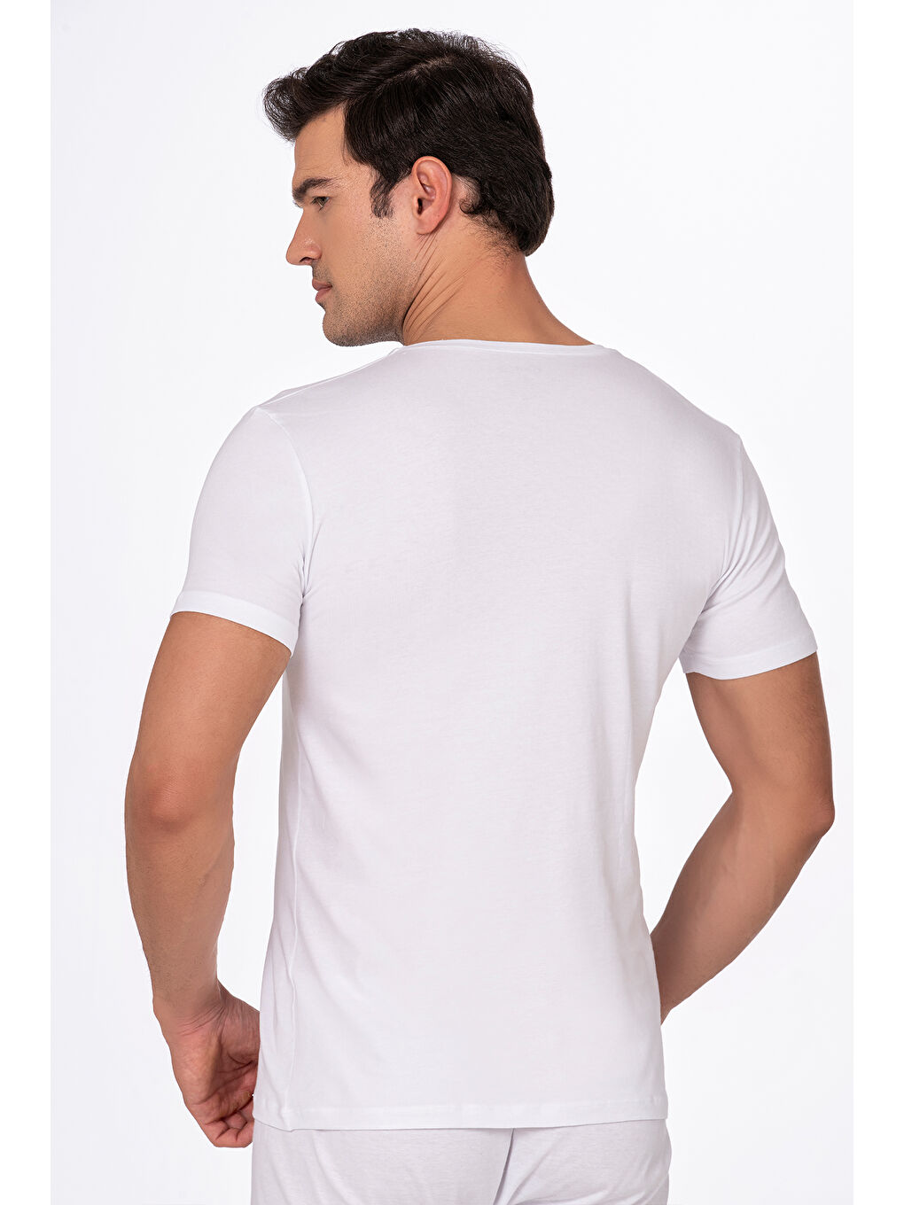Beyaz Erkek Yuvarlak Simit Yaka Pamuklu Modal Tişört Fanila-2