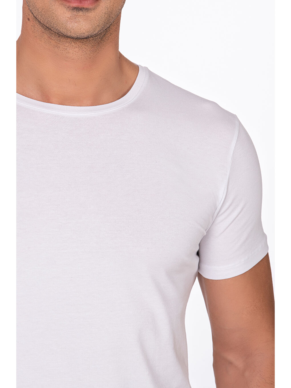 Beyaz Erkek Yuvarlak Simit Yaka Pamuklu Modal Tişört Fanila-3