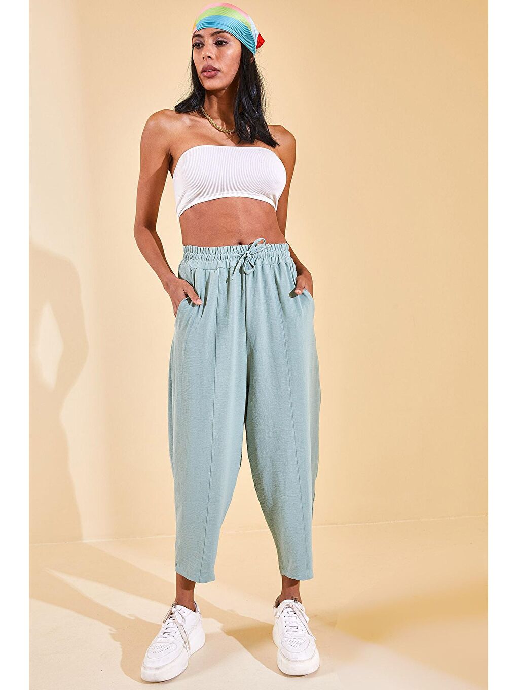 XHAN Su Yeşili Mint Yeşili Beli Lastikli Slouchly Pantolon 2YXK5-46168-58