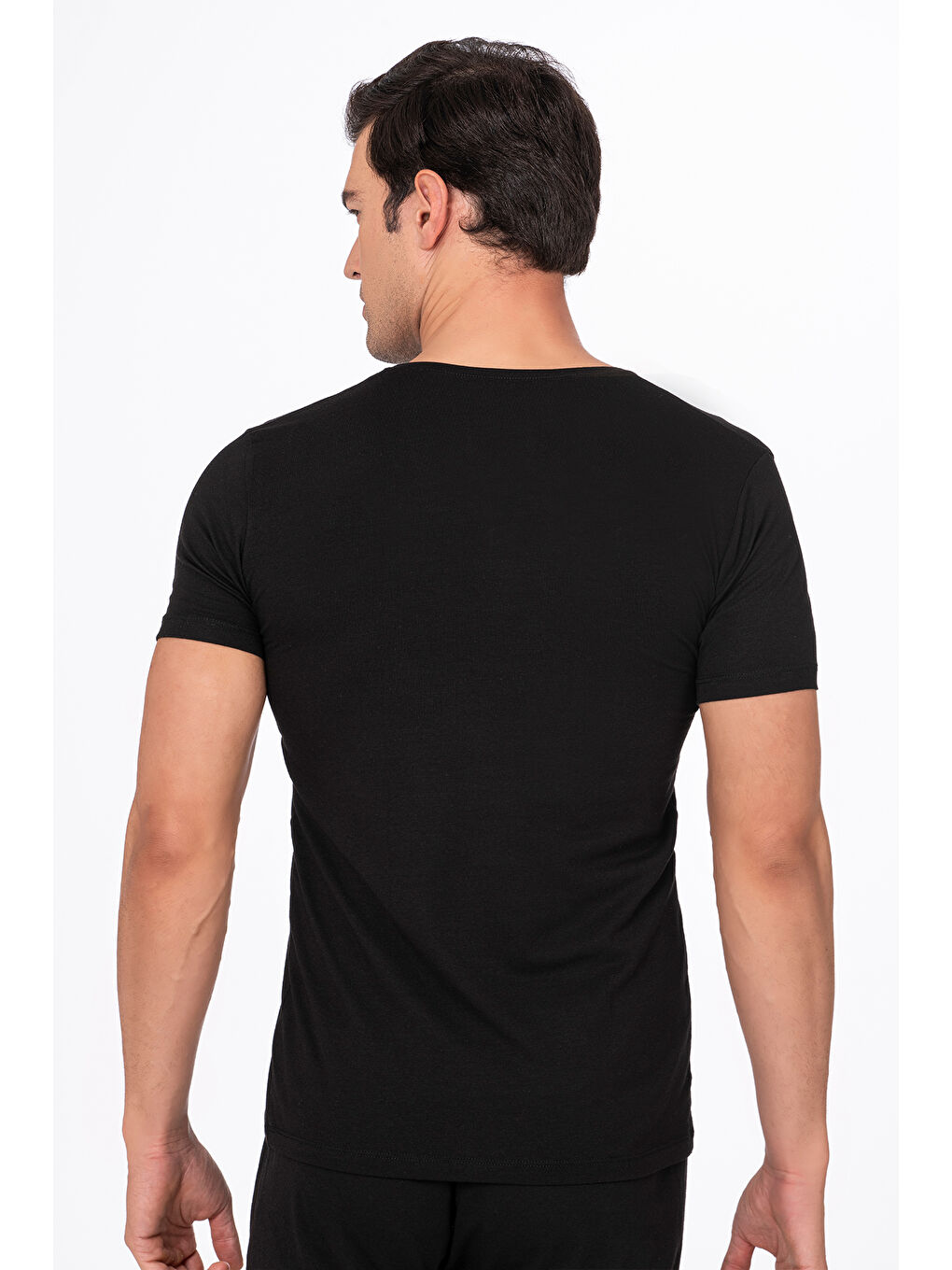 Siyah Erkek V Yaka Pamuklu Modal Tişört Fanila-2