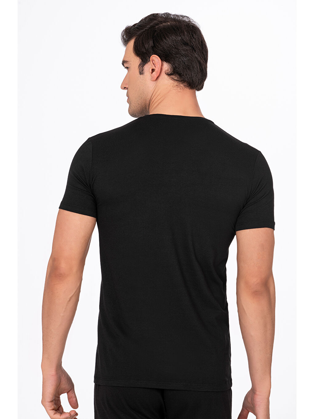 Siyah Erkek Yuvarlak Simit Yaka Pamuklu Modal Tişört Fanila-2