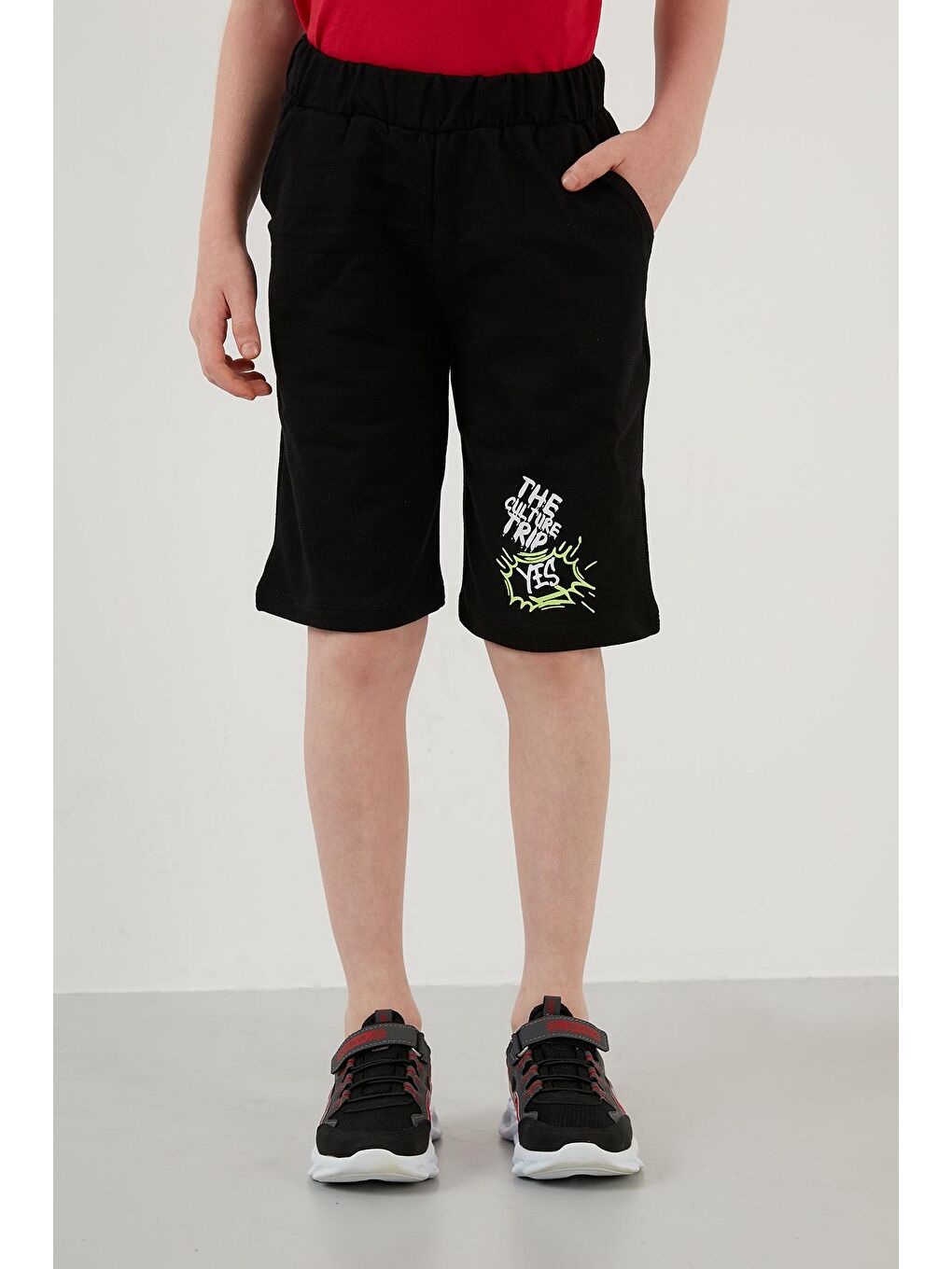 Kırmızı % 100 Pamuk Baskılı Cepli Şortlu 2'li Takım 6189359-3