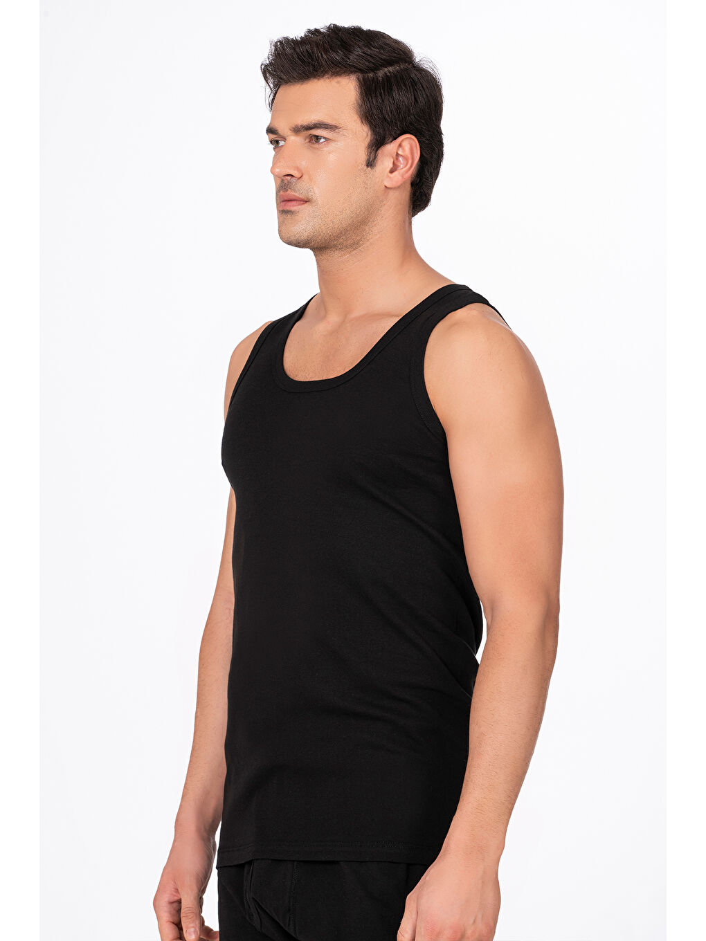 Siyah Erkek %100 Pamuklu Ribana Atlet-1